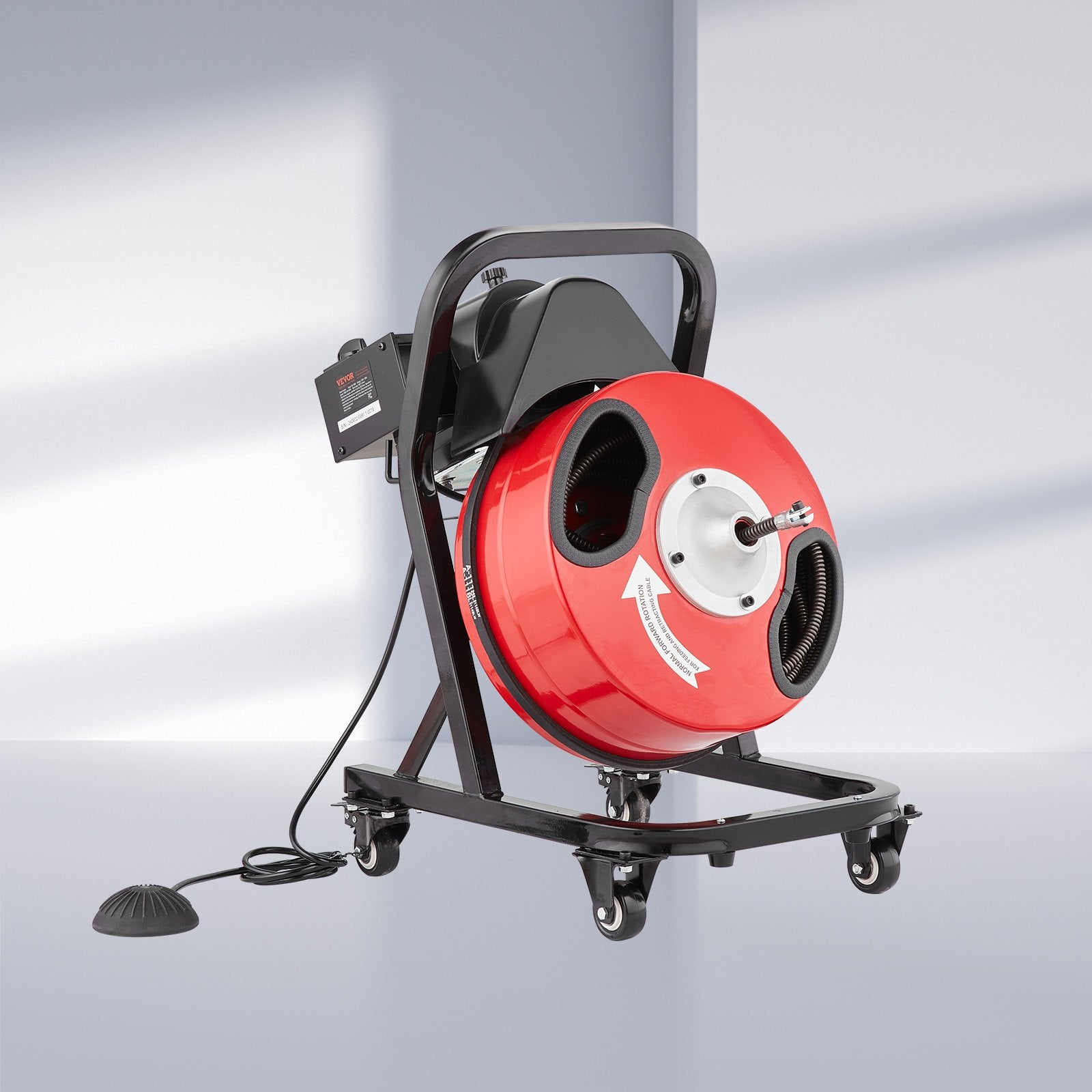 VEVOR Drain Cleaner Machine 50FT x 1/2 Inch Manual Feed Snake Auger with Wheels 8