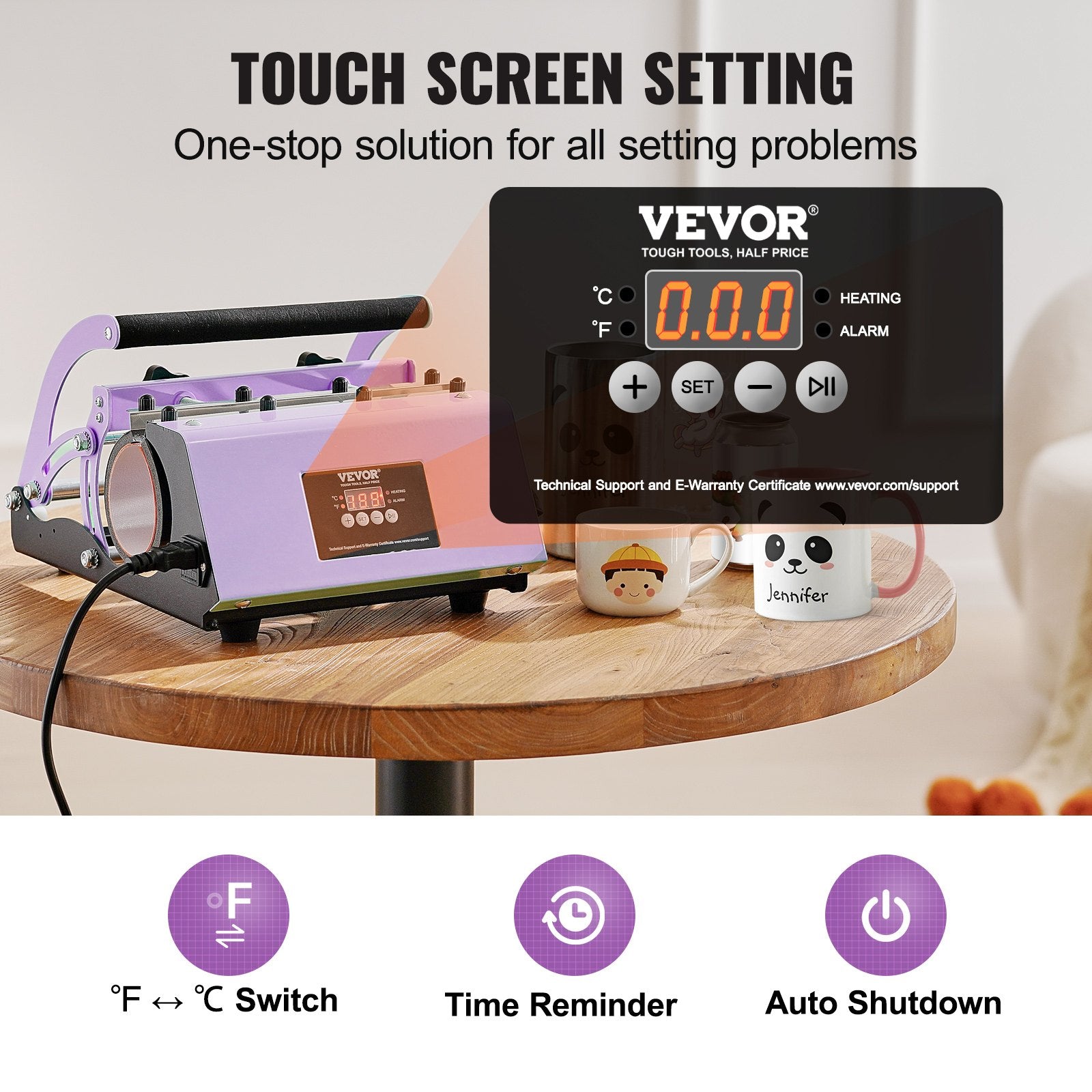 VEVOR Tumbler Heat Press Machine 11-30oz Mug Press Sublimation Tumblers Purple 3