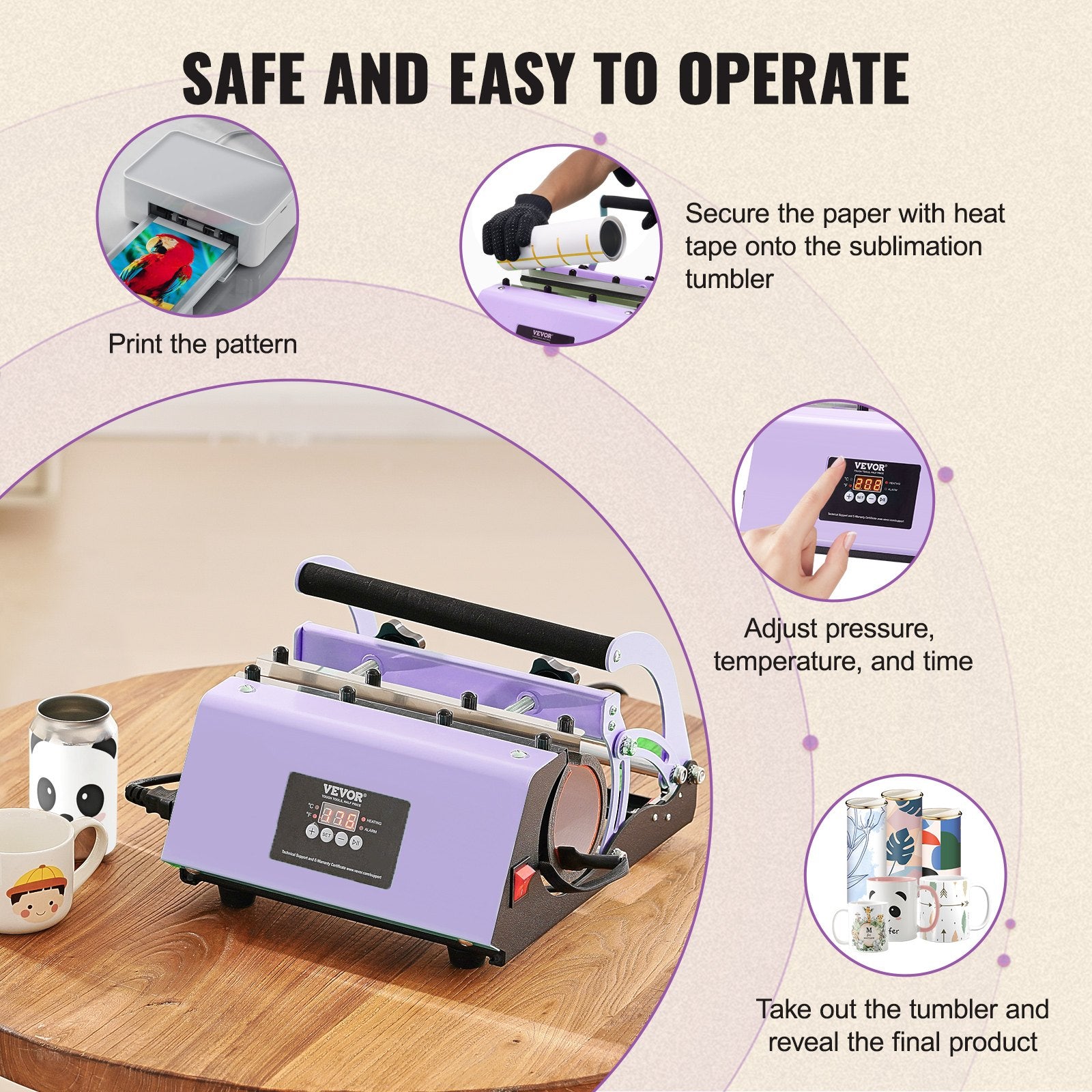 VEVOR Tumbler Heat Press Machine 11-30oz Mug Press Sublimation Tumblers Purple 5