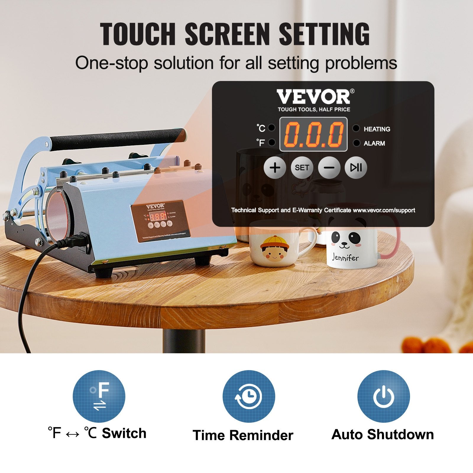 VEVOR Tumbler Heat Press Machine 11-30oz Mug Press Sublimation Tumblers Blue 3