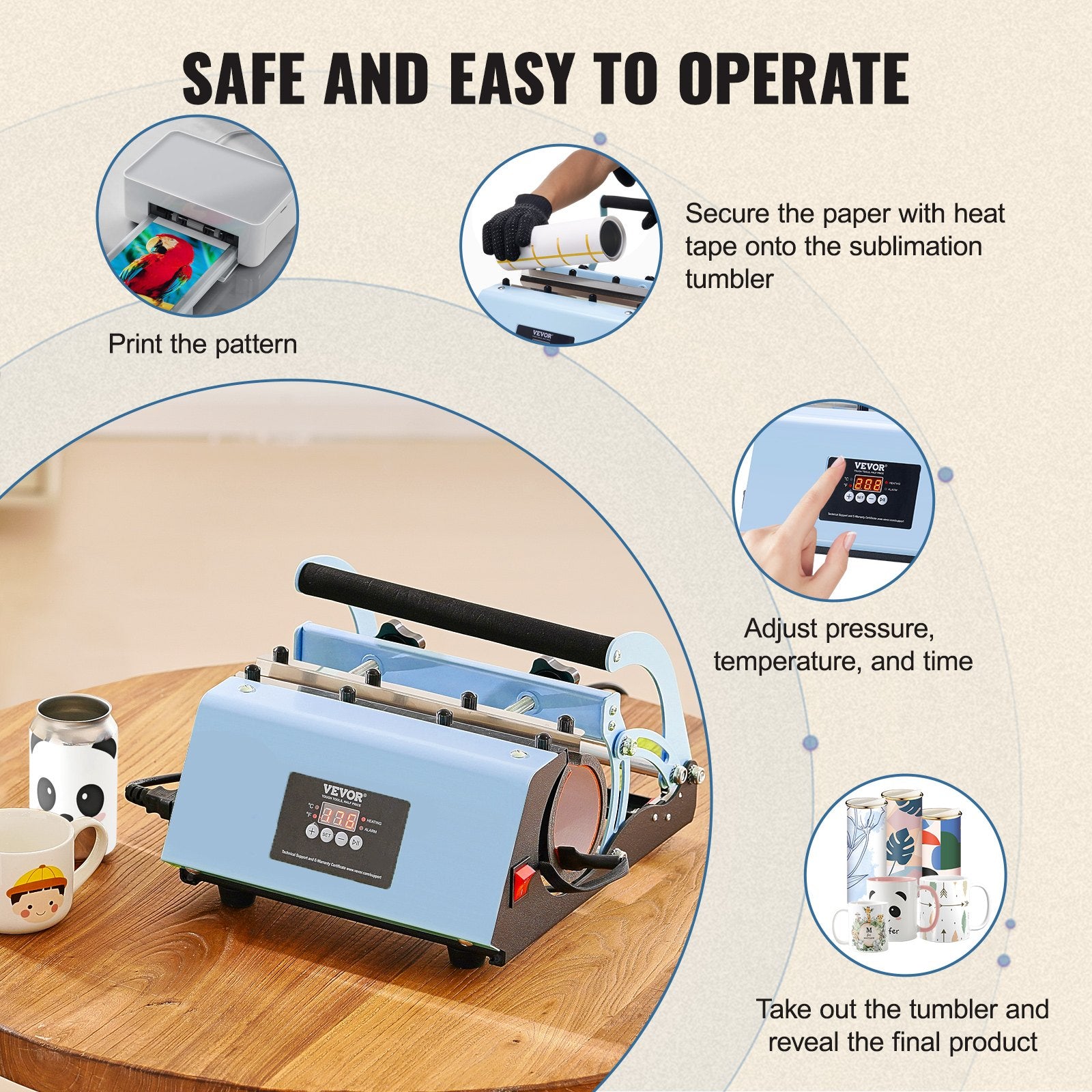 VEVOR Tumbler Heat Press Machine 11-30oz Mug Press Sublimation Tumblers Blue 5