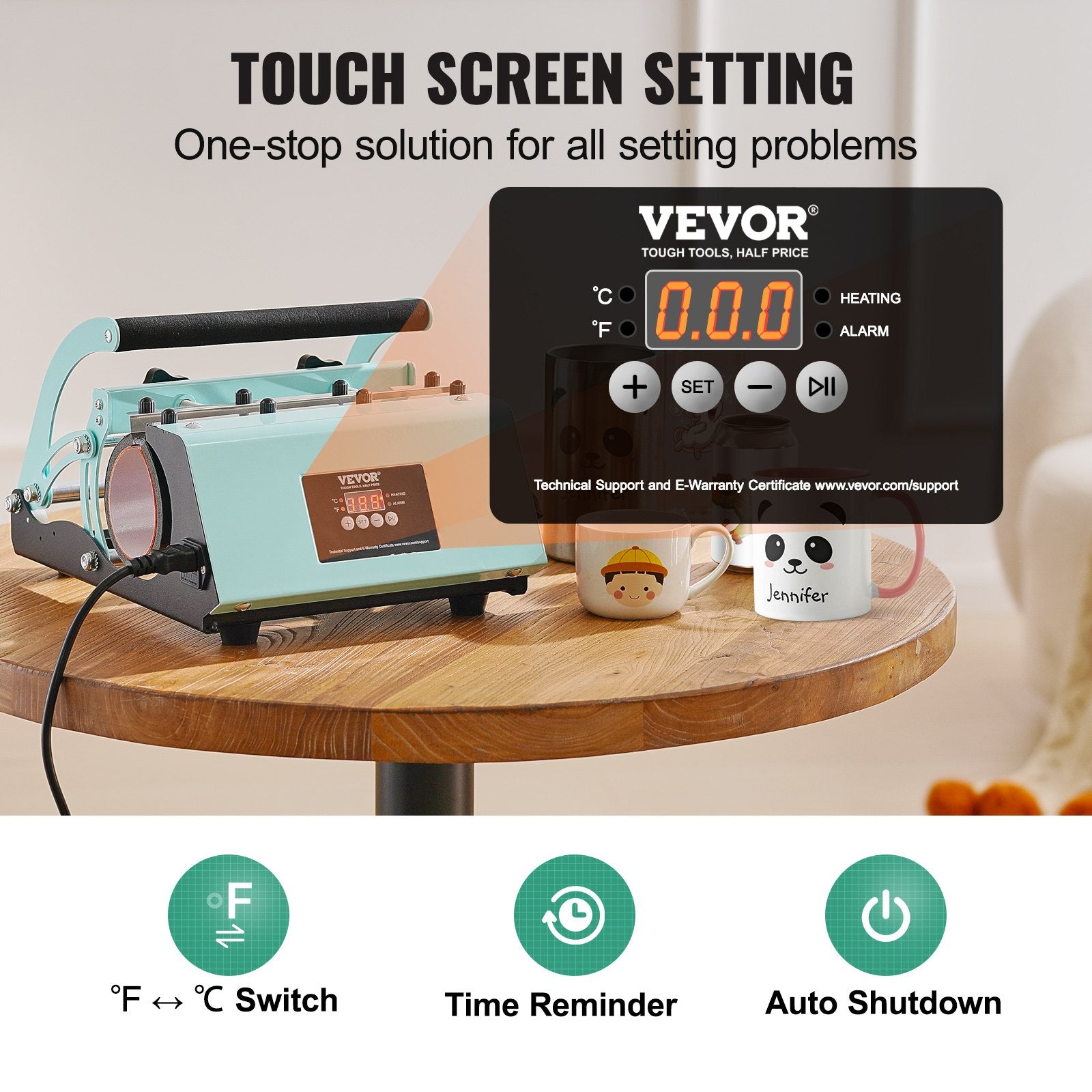 VEVOR Tumbler Heat Press Machine 11-30oz Mug Press Sublimation Tumblers Green 3