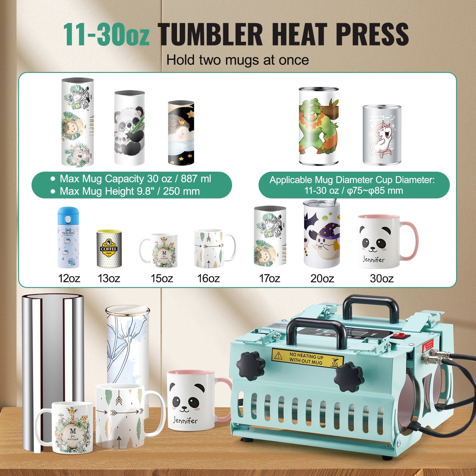 VEVOR Tumbler Heat Press Machine 2 Station Heaters 11-30oz Mug Press Sublimation 3