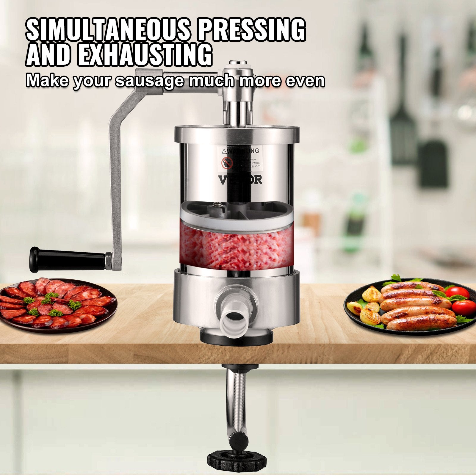 VEVOR Sausage Stuffer 2.5LBS/1.5L Capacity Homemade Sausage Maker Stainless Steel 4
