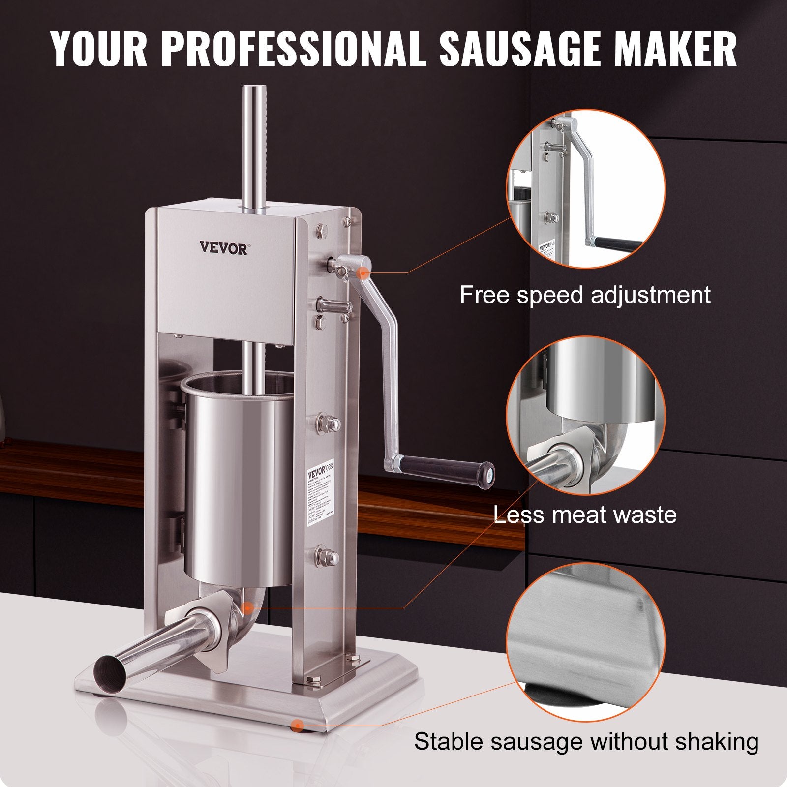 VEVOR Sausage Stuffer 5LBS/3L Capacity Homemade Sausage Maker Stainless Steel 3