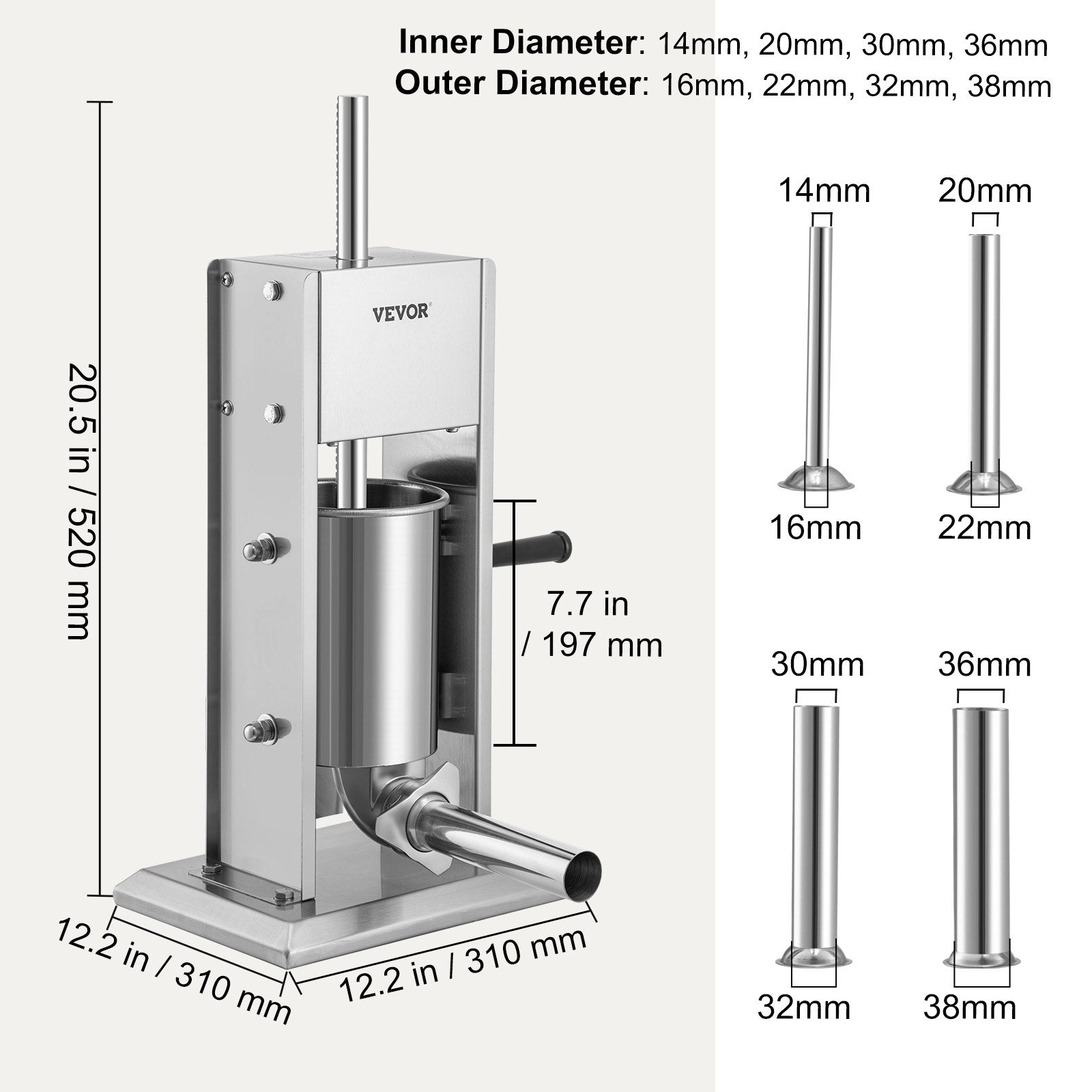 VEVOR Sausage Stuffer 5LBS/3L Capacity Homemade Sausage Maker Stainless Steel 6