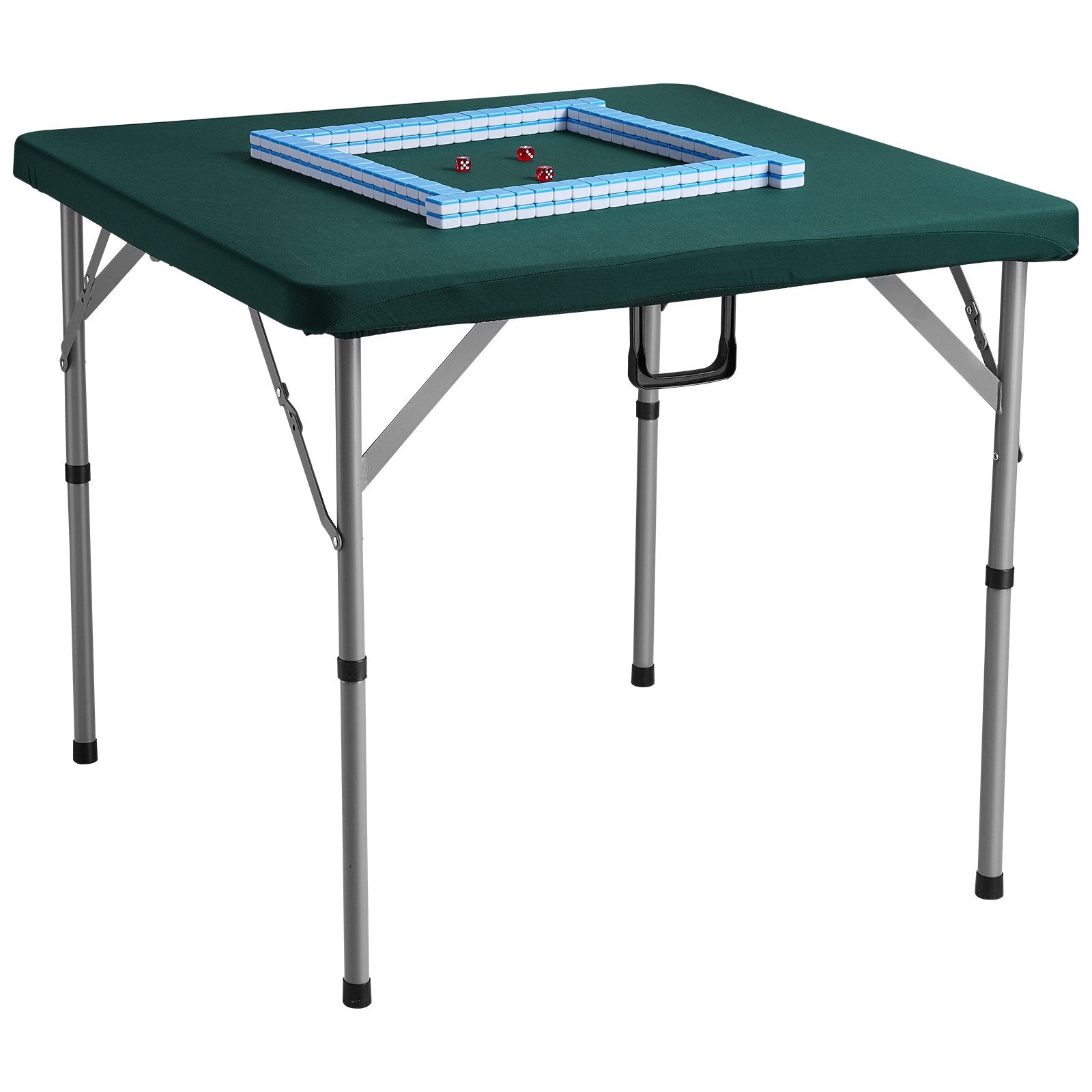 VEVOR Mahjong Table with Mahjong Tiles Set, Fold-in-Half 4 Player Card Table with 144PCS Majiang Tiles and 3 Dice, Portable Bi-Folding Domino Table with Wear-Resistant Green Tabletop & Carrying Handle