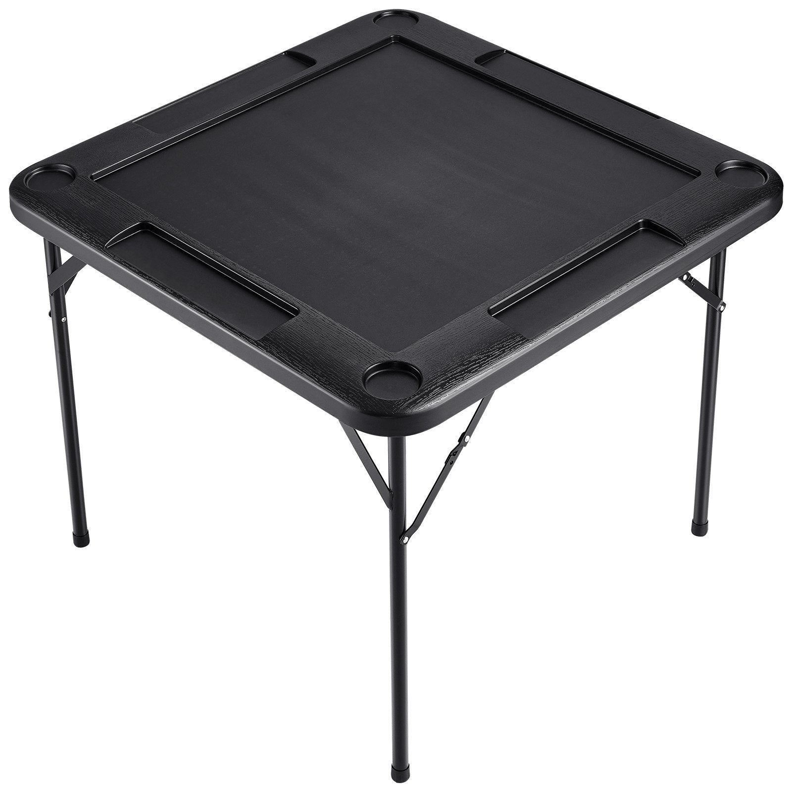 VEVOR Mahjong Table, Square 4 Player Folding Card Table with 4 Cup Holders & 4 Chip Trays, Portable Domino Game Table with 1 Set of Dominoes for Mahjong Poke Puzzles, 90 x 90-inch, Black 11