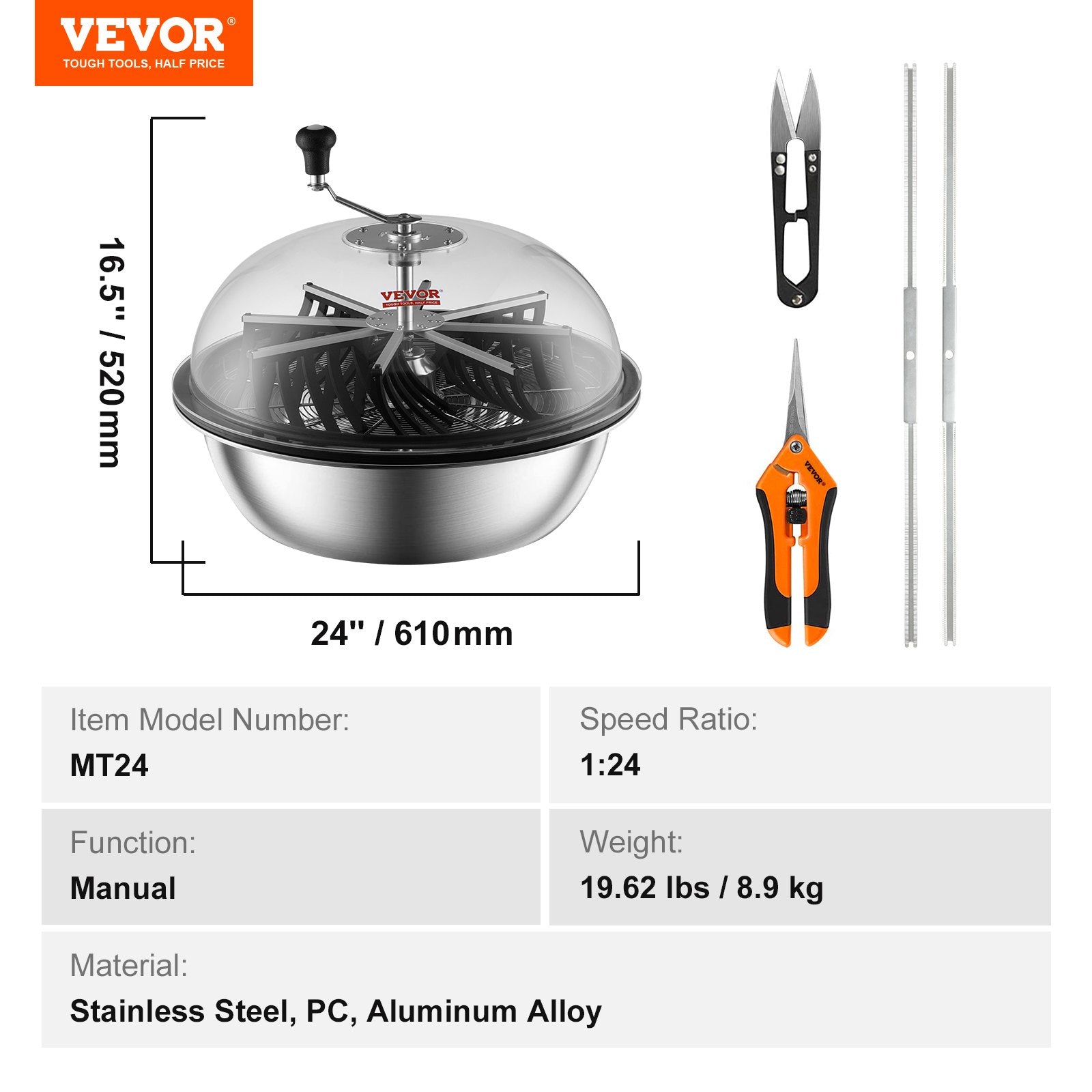 VEVOR Leaf Bowl Trimmer, 24'' Trimmer Bowl, Manual Bud Trimmer with Stainless-Steel Blades for Twisted Spin Cut, Clear Visibility Dome and Hand Pruner Included, for Cutting Leaves, Buds, Flowers 7
