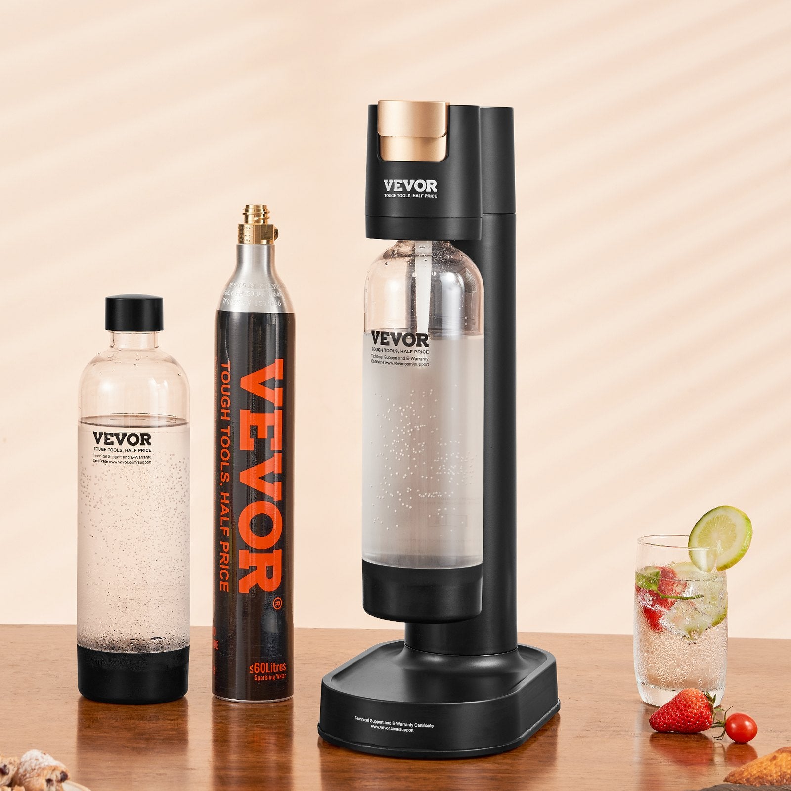 VEVOR Sparkling Water Maker, Soda Maker Machine for Home Carbonating, Seltzer Water Starter Kit with 2 BPA-free 1L PET Bottles, CO2 Cylinder, Compatible with Mainstream Screw-in 60L CO2 Cylinder 8