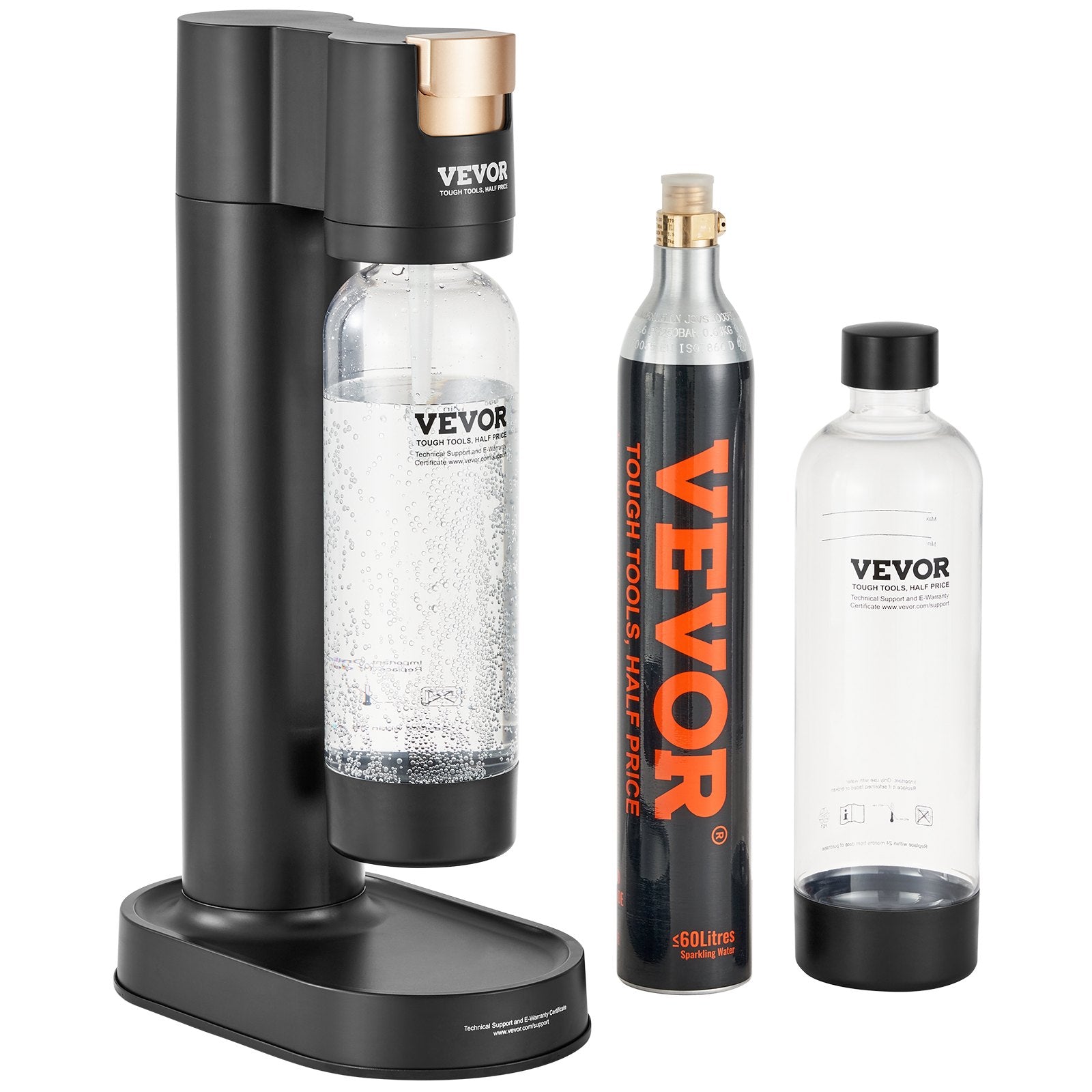 VEVOR Sparkling Water Maker, Soda Maker Machine for Home Carbonating, Seltzer Water Starter Kit with 2 BPA-free 1L PET Bottles, CO2 Cylinder, Compatible with Mainstream Screw-in 60L CO2 Cylinder 10