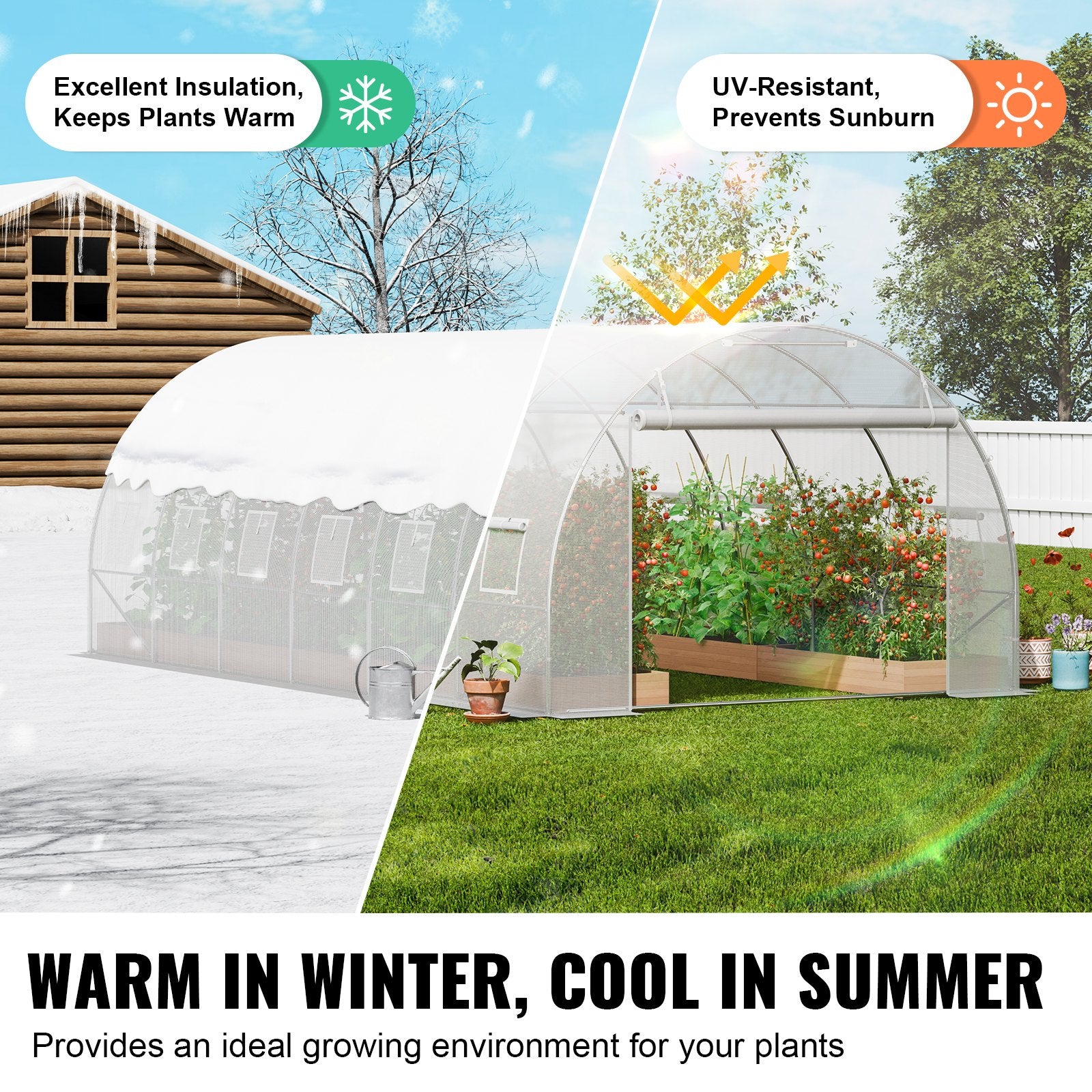 VEVOR Walk-in Tunnel Greenhouse, 19.4x9.7x6.5 ft Hoop House Greenhouse Tunnel, Plant Hot House with Galvanized Steel Frame, White PE Cover, Roll-up Zipper Door and 12 Windows for Outdoor 4