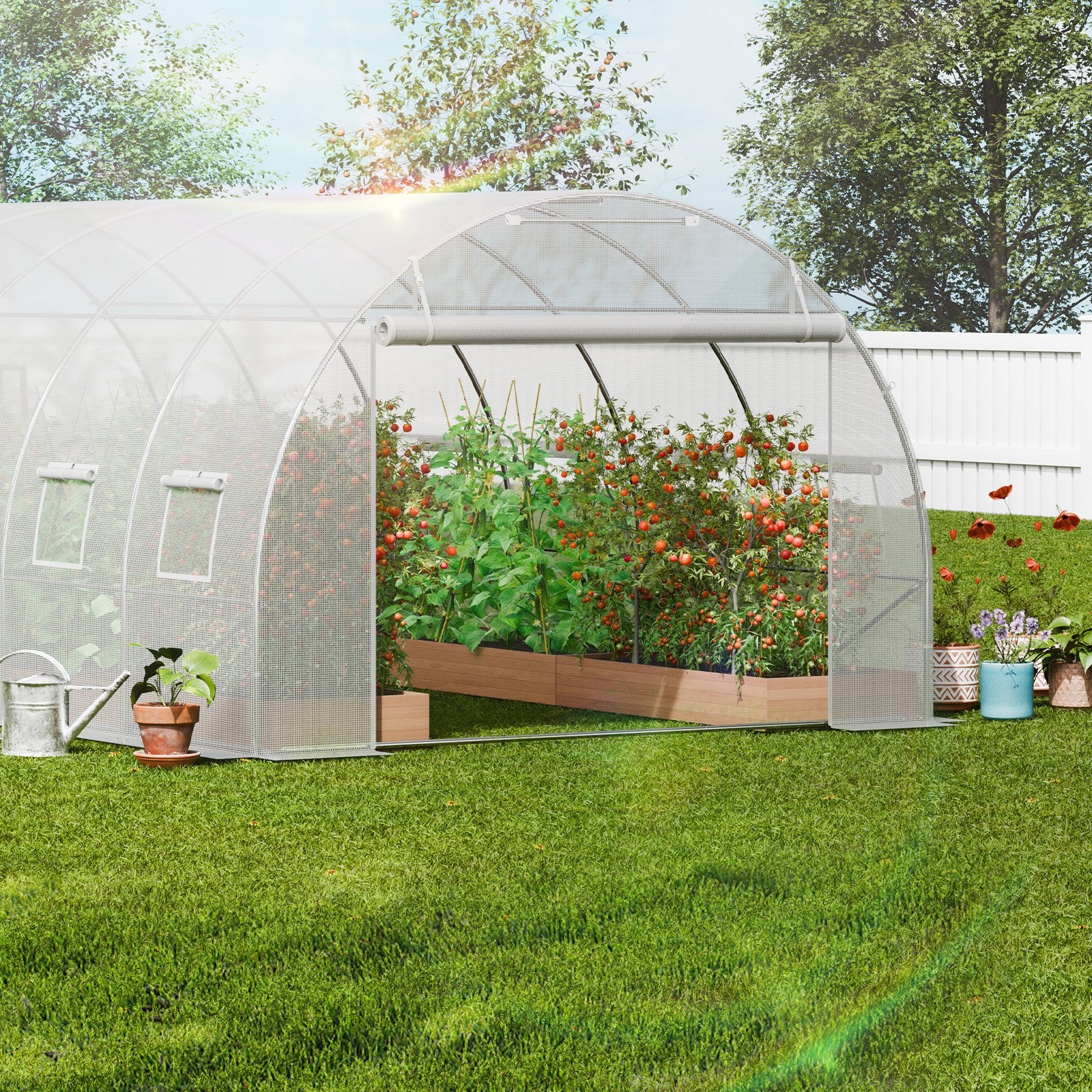 VEVOR Walk-in Tunnel Greenhouse, 19.4x9.7x6.5 ft Hoop House Greenhouse Tunnel, Plant Hot House with Galvanized Steel Frame, White PE Cover, Roll-up Zipper Door and 12 Windows for Outdoor 8