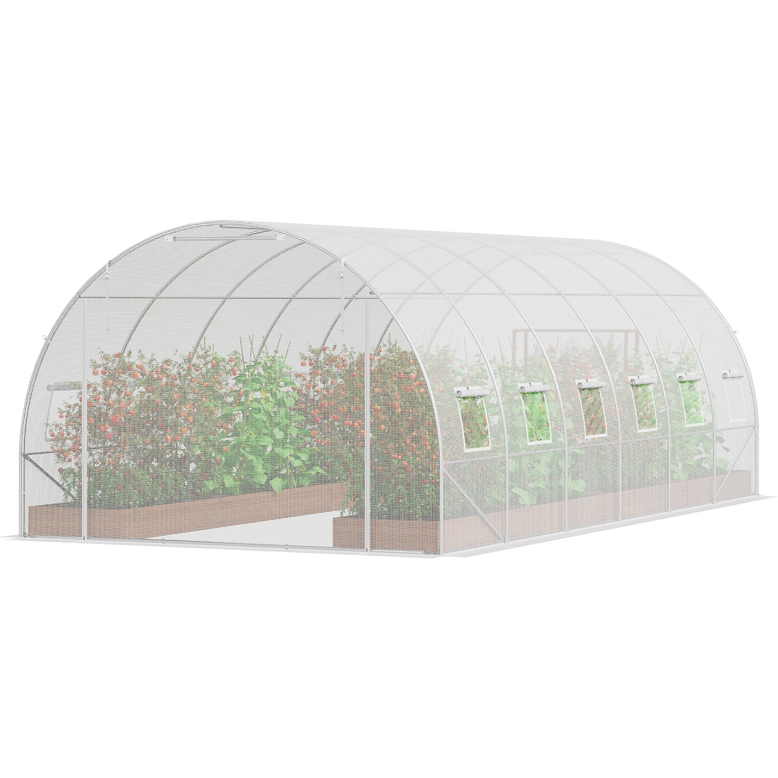 VEVOR Walk-in Tunnel Greenhouse, 19.4x9.7x6.5 ft Hoop House Greenhouse Tunnel, Plant Hot House with Galvanized Steel Frame, White PE Cover, Roll-up Zipper Door and 12 Windows for Outdoor 10