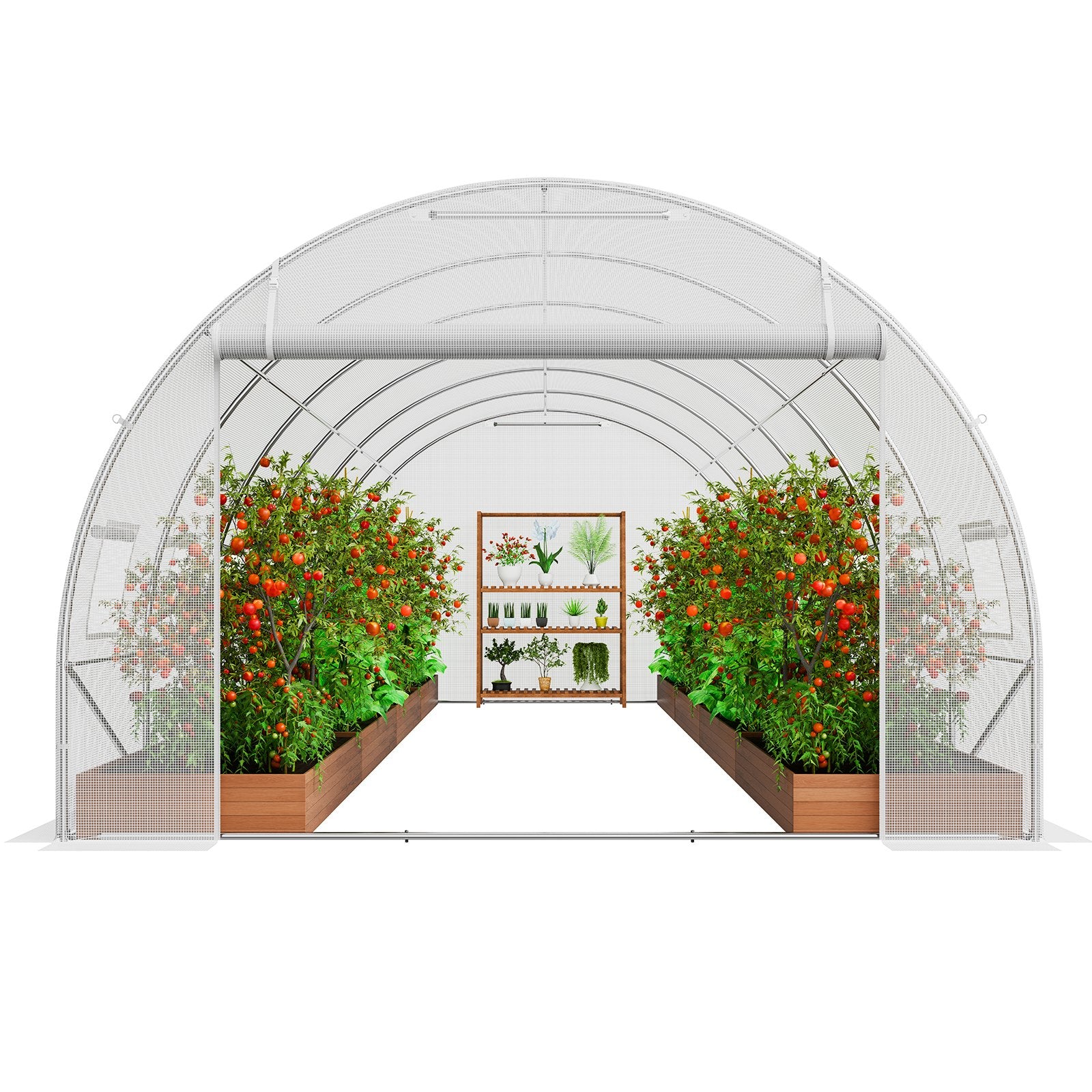 VEVOR Walk-in Tunnel Greenhouse, 19.4x9.7x6.5 ft Hoop House Greenhouse Tunnel, Plant Hot House with Galvanized Steel Frame, White PE Cover, Roll-up Zipper Door and 12 Windows for Outdoor 11