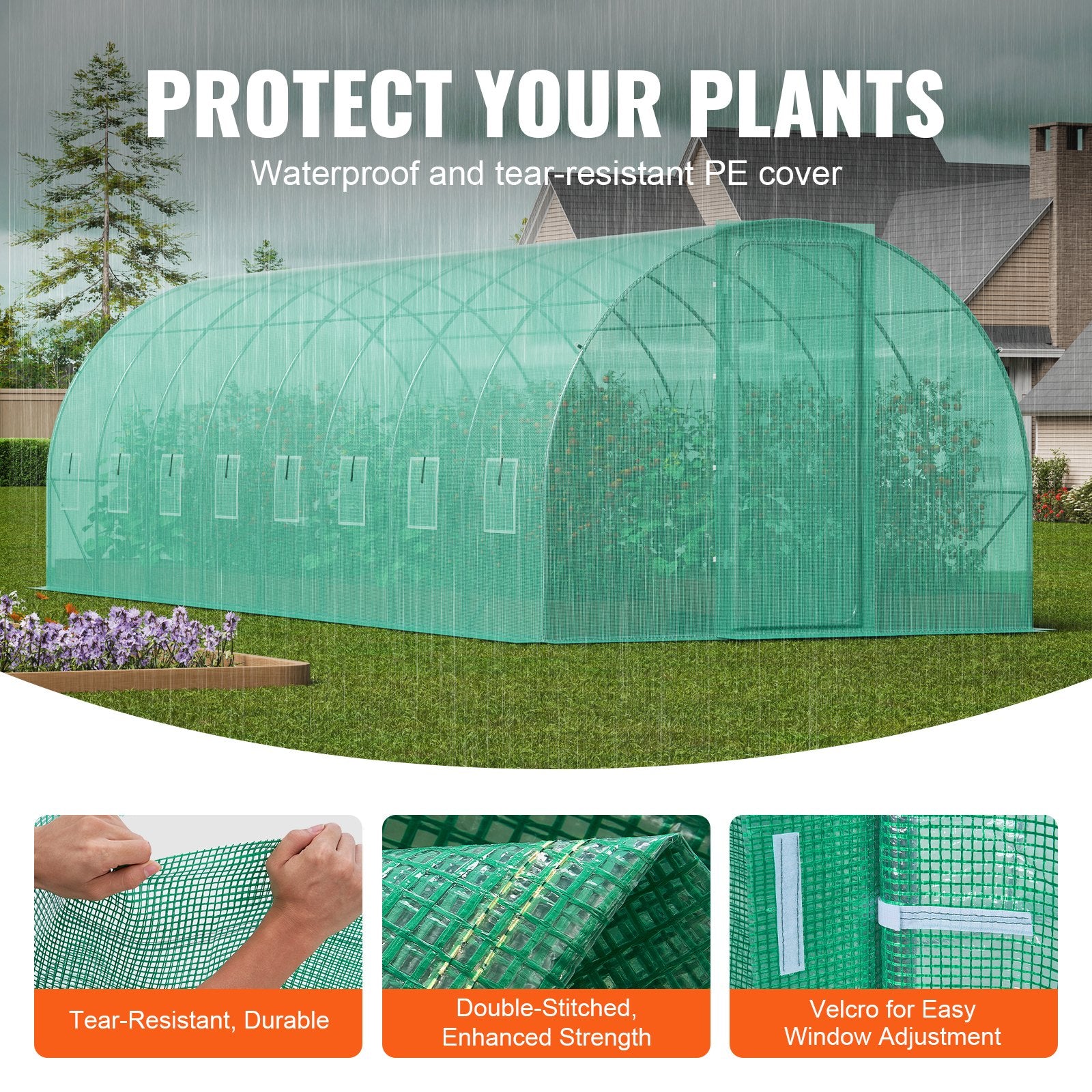 VEVOR Walk-in Tunnel Greenhouse 27.38x9.5x7.38ft Galvanized Frame PE Cover Green 3
