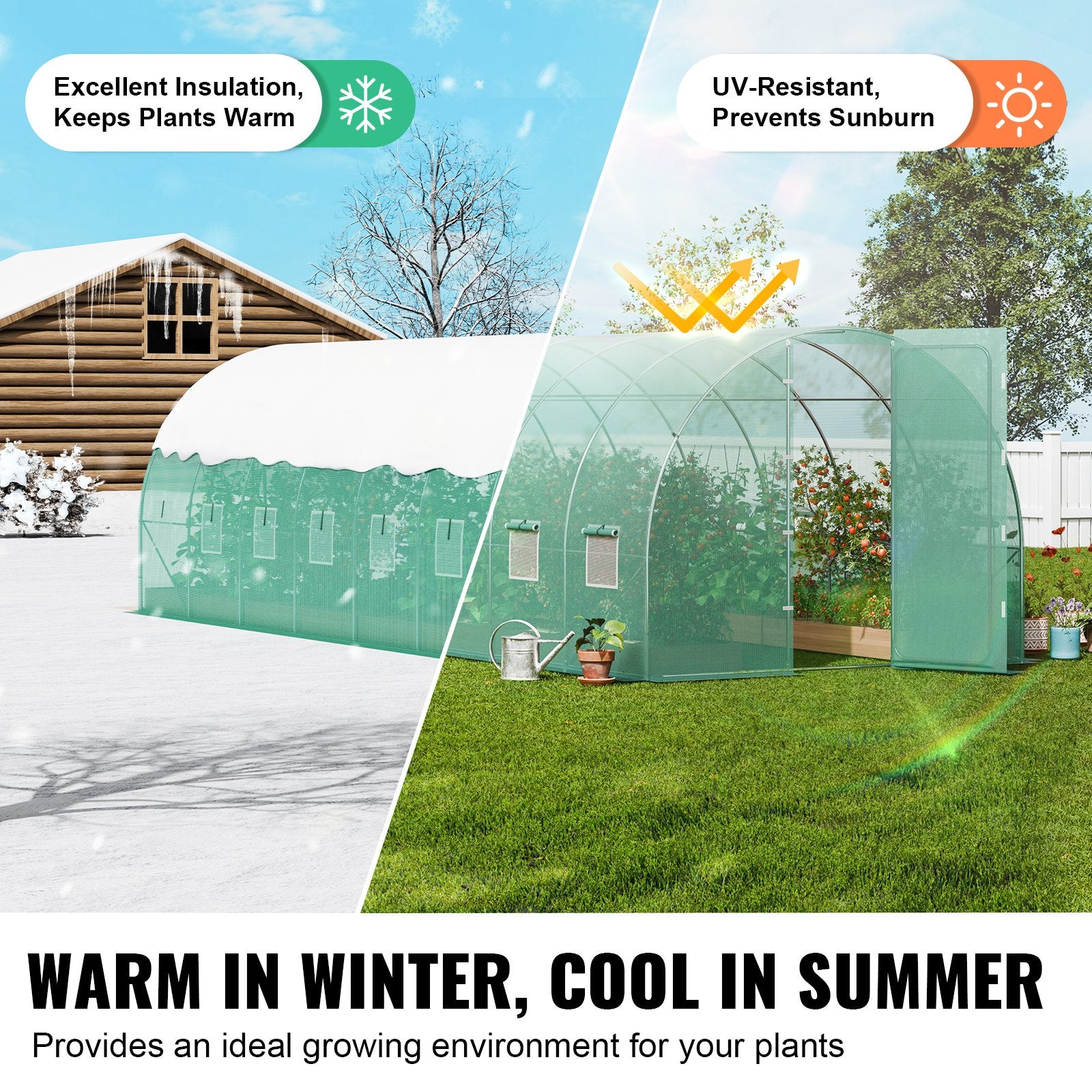 VEVOR Walk-in Tunnel Greenhouse 27.38x9.5x7.38ft Galvanized Frame PE Cover Green 4