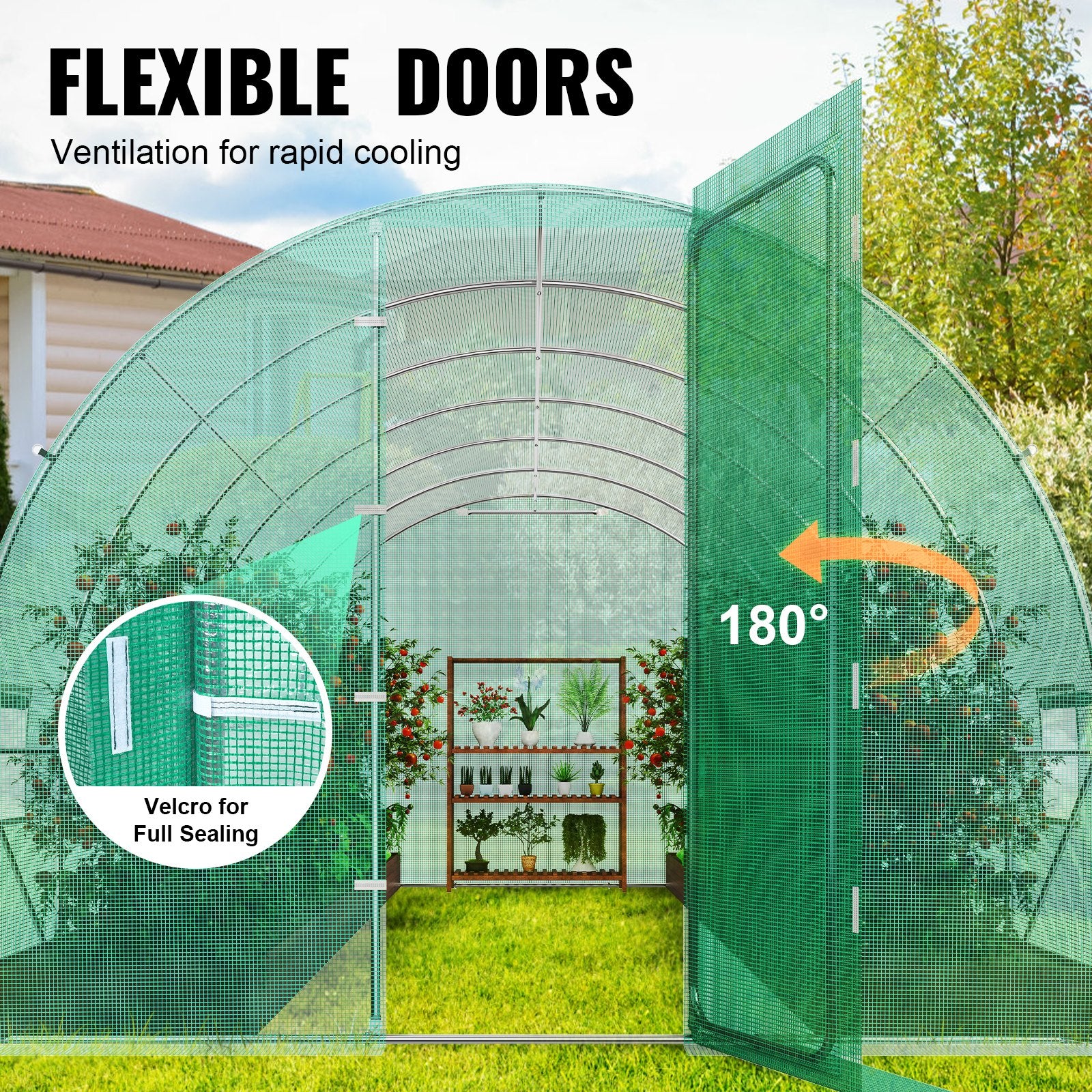 VEVOR Walk-in Tunnel Greenhouse 27.38x9.5x7.38ft Galvanized Frame PE Cover Green 5