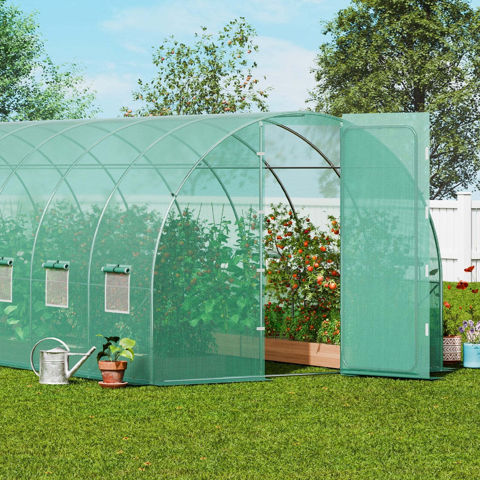 VEVOR Walk-in Tunnel Greenhouse 27.38x9.5x7.38ft Galvanized Frame PE Cover Green 8