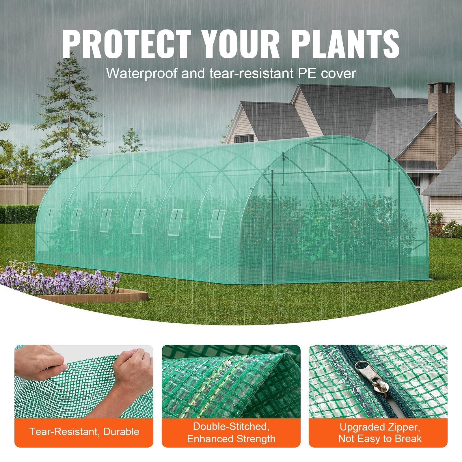 VEVOR Walk-in Tunnel Greenhouse 29.2x9.7x6.5ft Galvanized Frame PE Cover Green 3