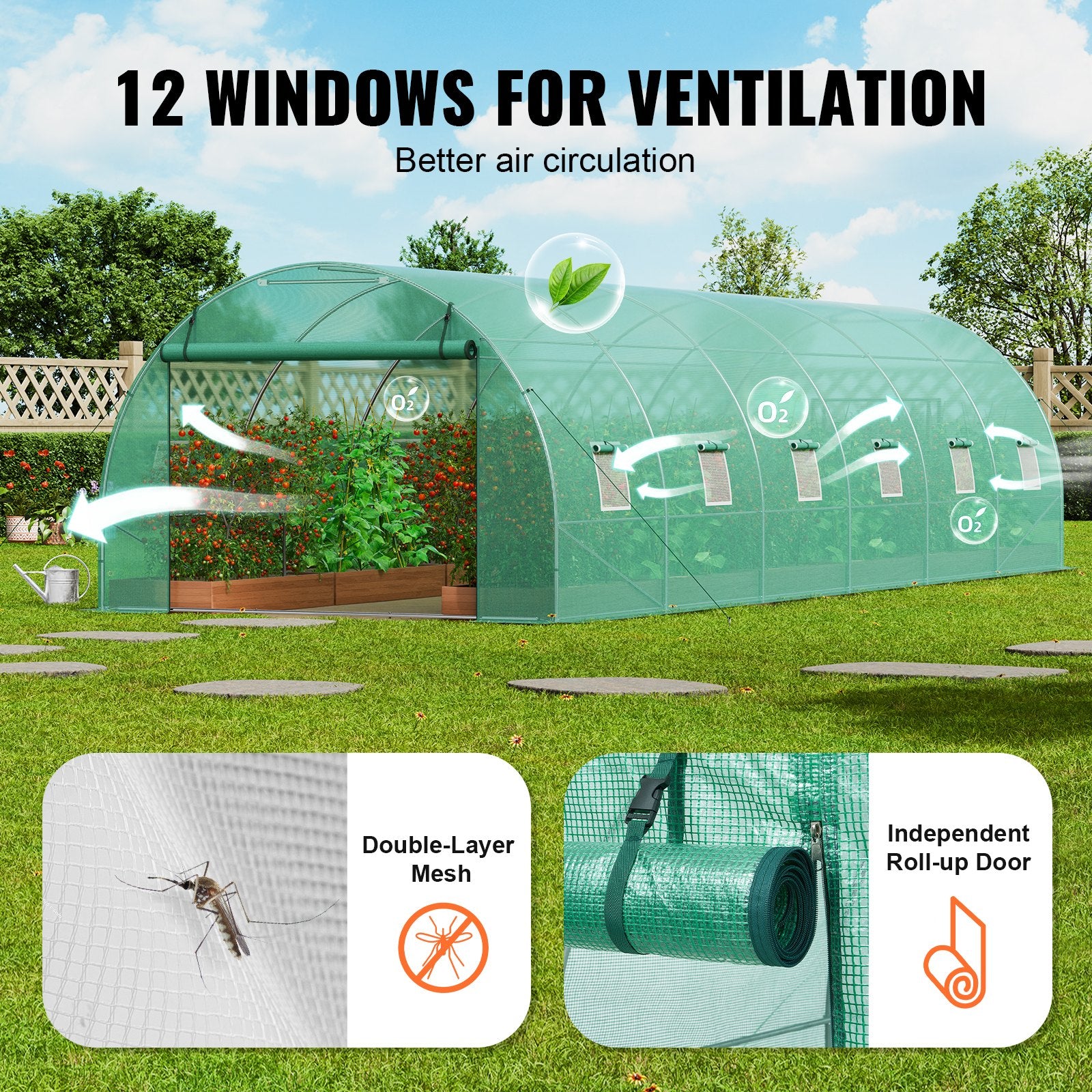 VEVOR Walk-in Tunnel Greenhouse 29.2x9.7x6.5ft Galvanized Frame PE Cover Green 6