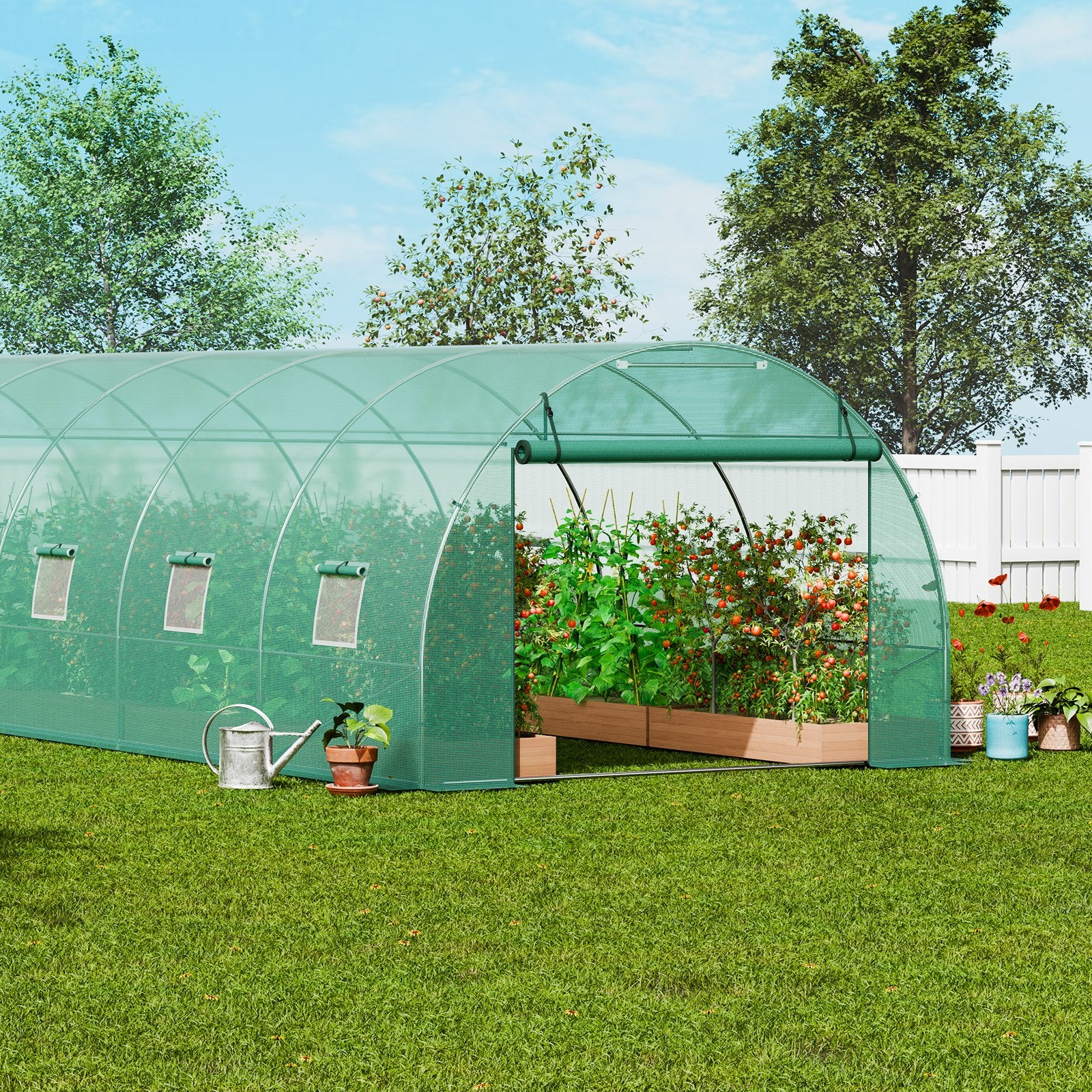 VEVOR Walk-in Tunnel Greenhouse 29.2x9.7x6.5ft Galvanized Frame PE Cover Green 8