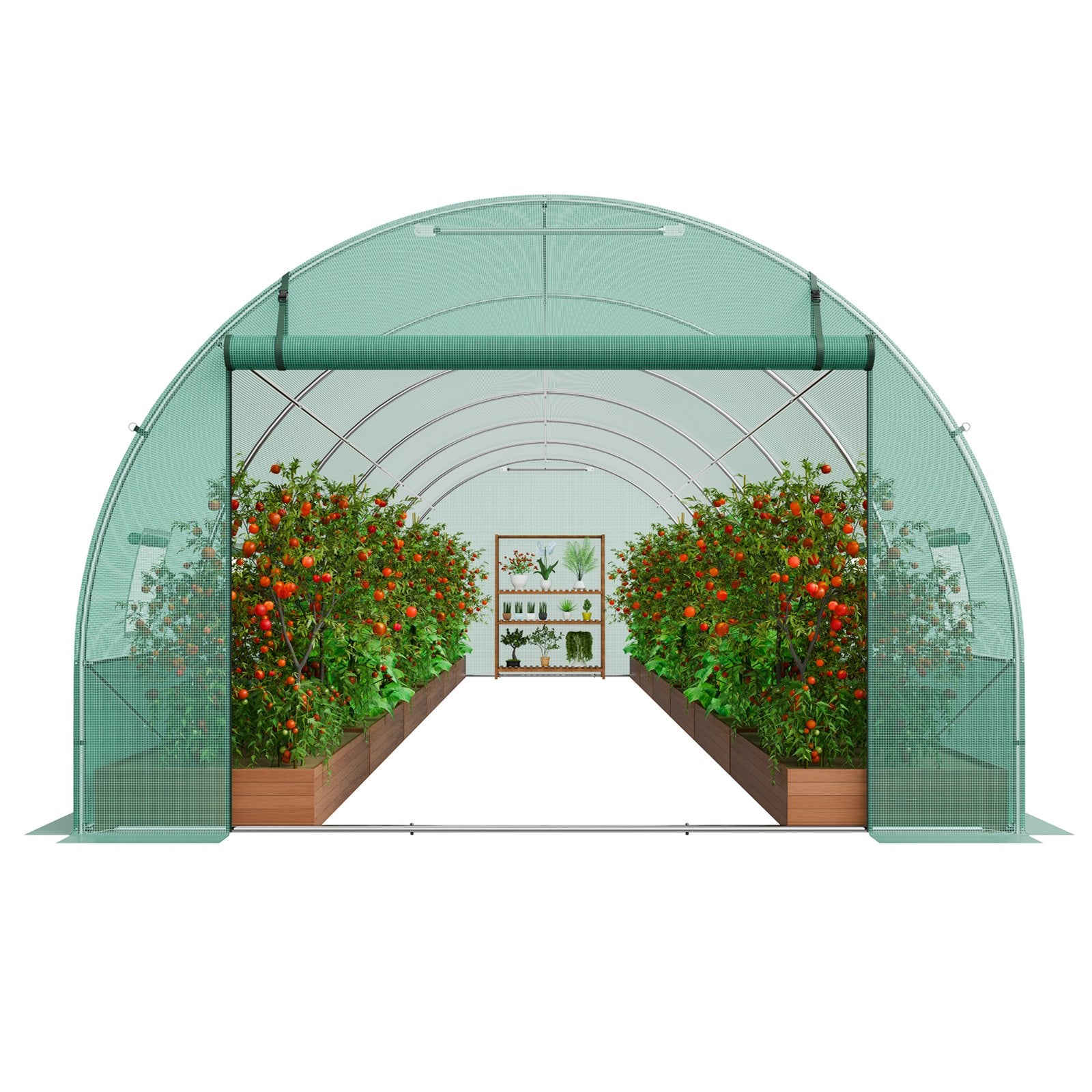 VEVOR Walk-in Tunnel Greenhouse 29.2x9.7x6.5ft Galvanized Frame PE Cover Green 11