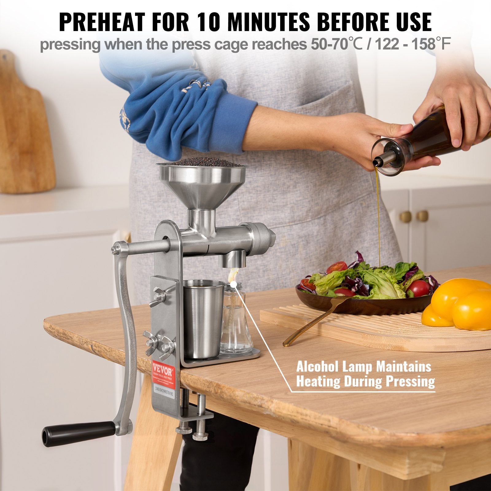 VEVOR Manual Oil Press Machine, Stainless Steel Oil Extractor Machine, Detachable Oil Presser for Effortless Cleaning, Household Oil Expeller for Pressing Peanuts, Sesame Seeds, Rapeseed, Tea Seeds 3