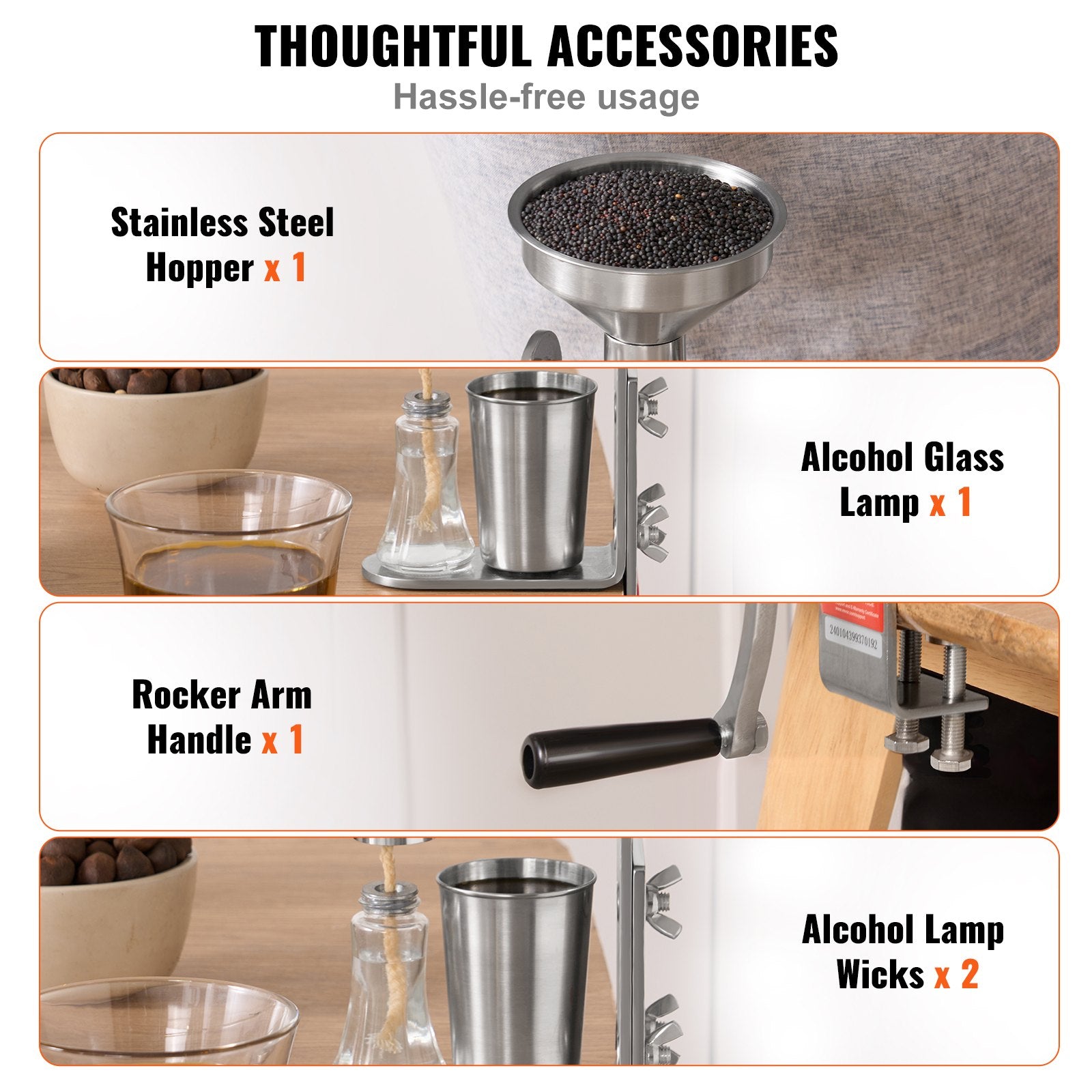 VEVOR Manual Oil Press Machine, Stainless Steel Oil Extractor Machine, Detachable Oil Presser for Effortless Cleaning, Household Oil Expeller for Pressing Peanuts, Sesame Seeds, Rapeseed, Tea Seeds 6