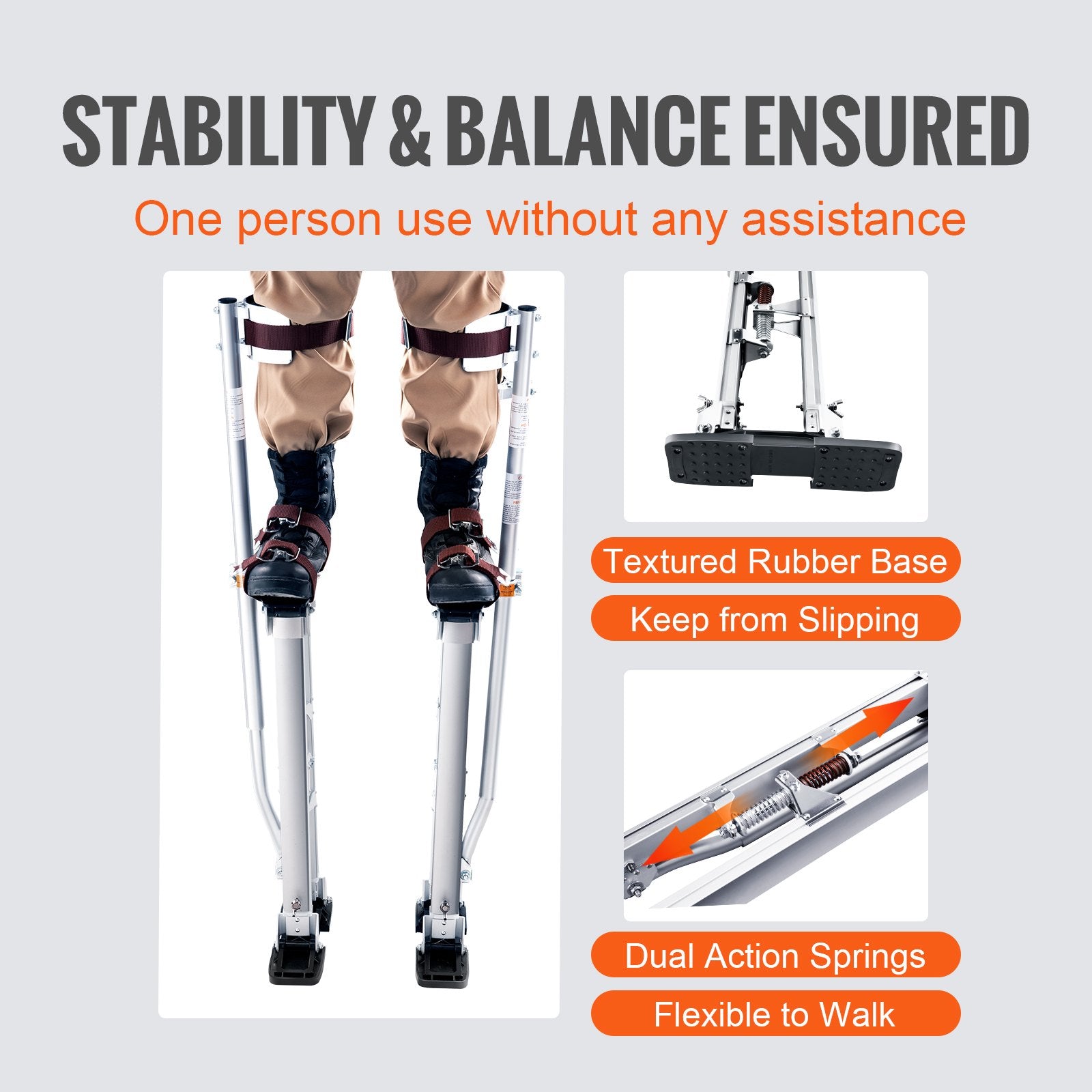 VEVOR Drywall Stilts, 24''-40'' Adjustable Aluminum Tool Stilts with Protective Knee Pads, Durable and Non-Slip Work Stilts for Sheetrock Painting, Walking, Taping, Silver 5