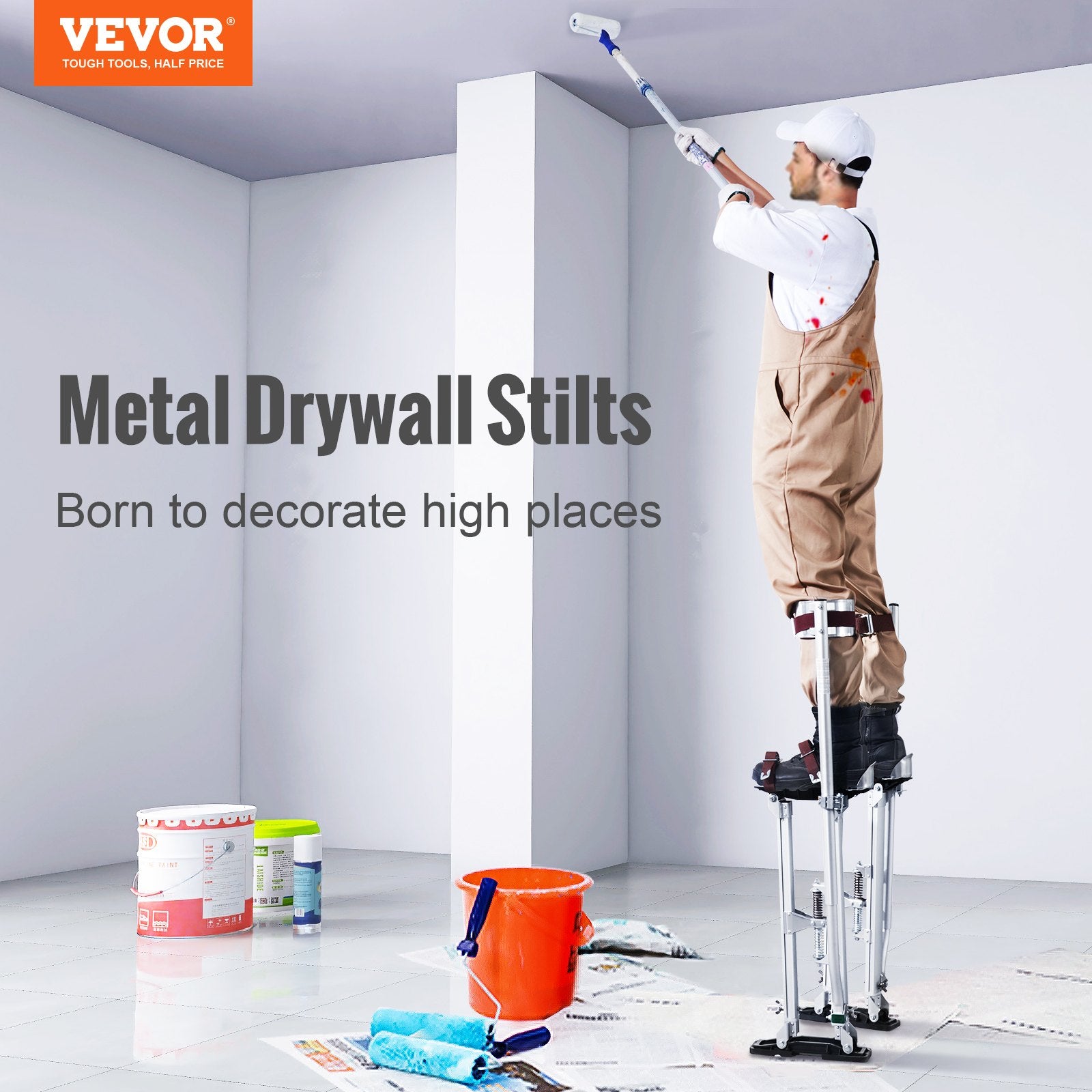 VEVOR Drywall Stilts, 24''-40'' Adjustable Aluminum Tool Stilts with Protective Knee Pads, Durable and Non-Slip Work Stilts for Sheetrock Painting, Walking, Taping, Silver 6