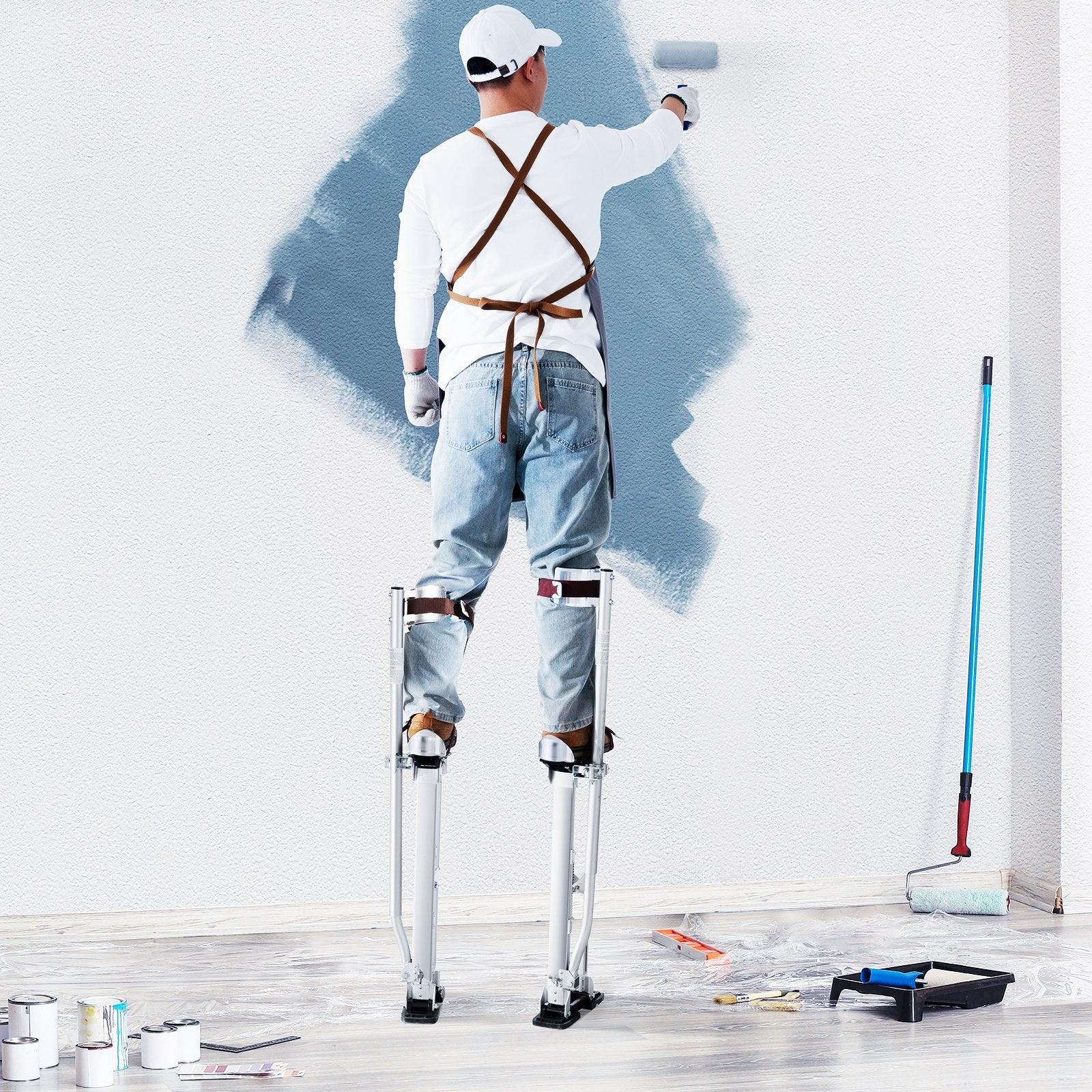 VEVOR Drywall Stilts, 24''-40'' Adjustable Aluminum Tool Stilts with Protective Knee Pads, Durable and Non-Slip Work Stilts for Sheetrock Painting, Walking, Taping, Silver 8