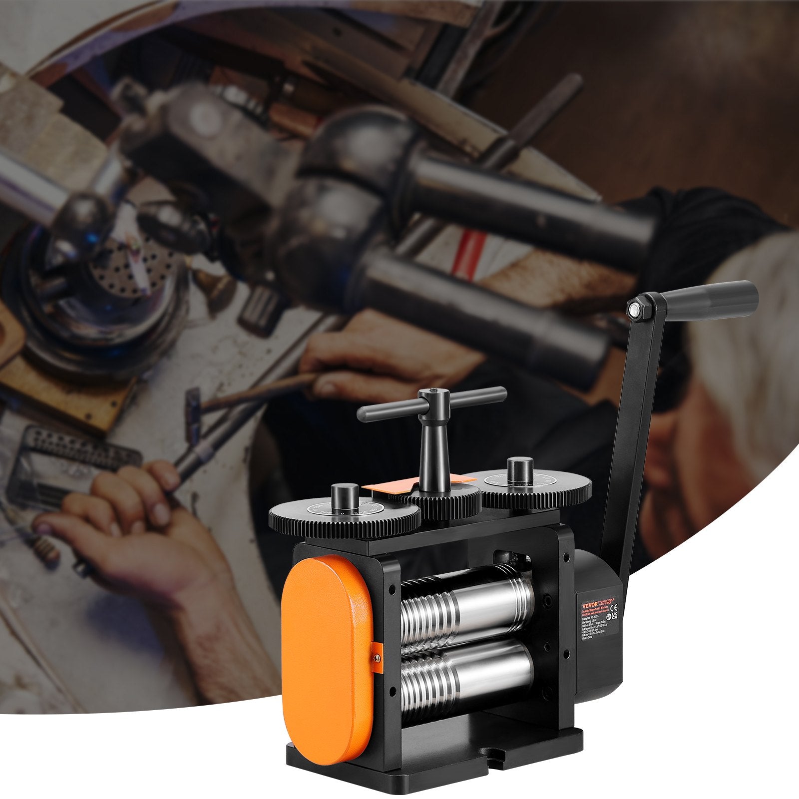 VEVOR Rolling Mill, 2.24"/57 mm Jewelry Rolling Mill Machine, 1: 2 Gear Ratio, 3-in-1 Multi-function Rolling Mill, 0-5.5 mm Press Thickness for Metal Jewelry Making Sheet Square Wire Elliptical 8