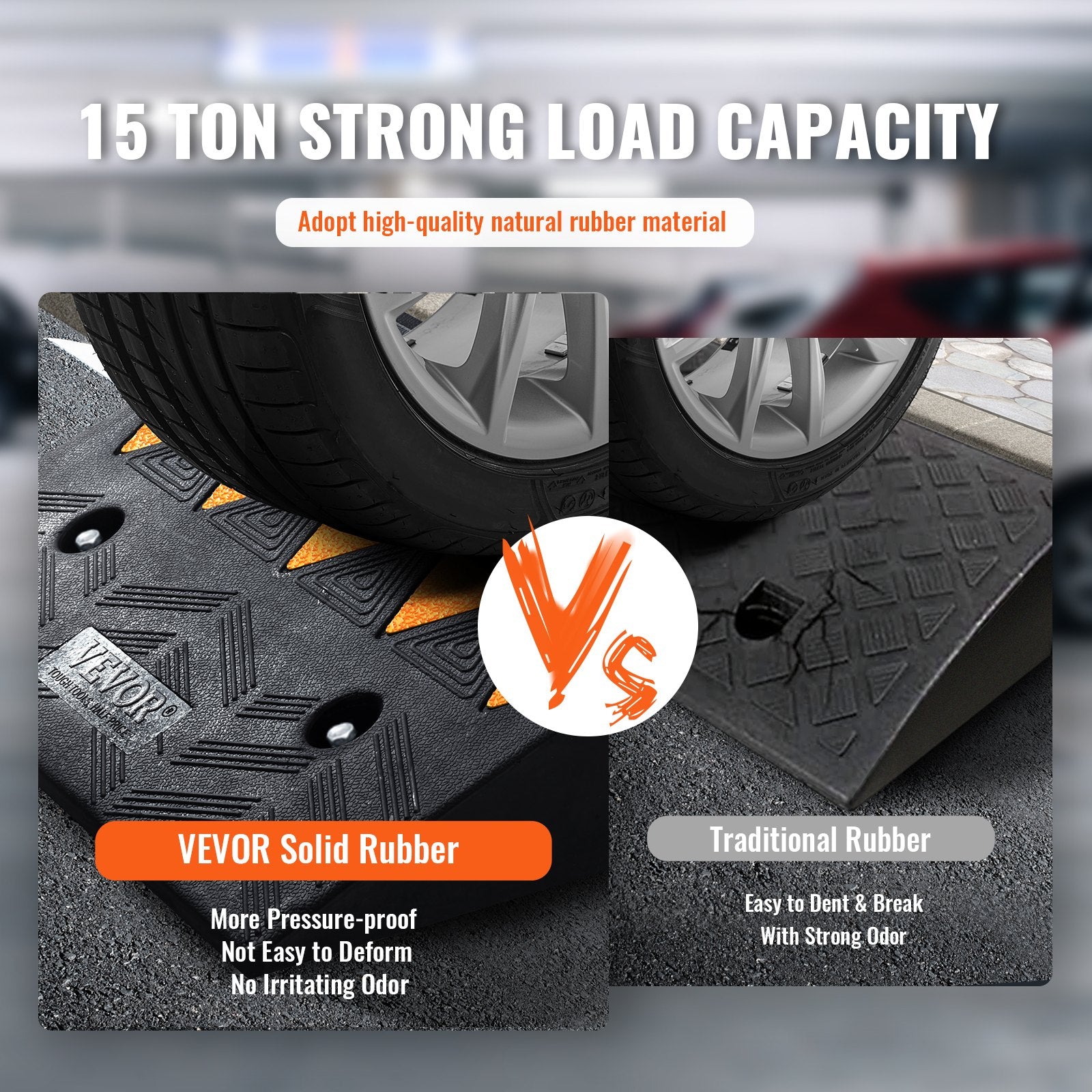 VEVOR Rubber Curb Ramp 2 Pack, 12.7 cm Rise Height Heavy-Duty 15 tons Load Capacity Threshold Ramps, Driveway Ramps with Stable Grid Structure for Cars, Wheelchairs, Bikes, Motorcycles 3