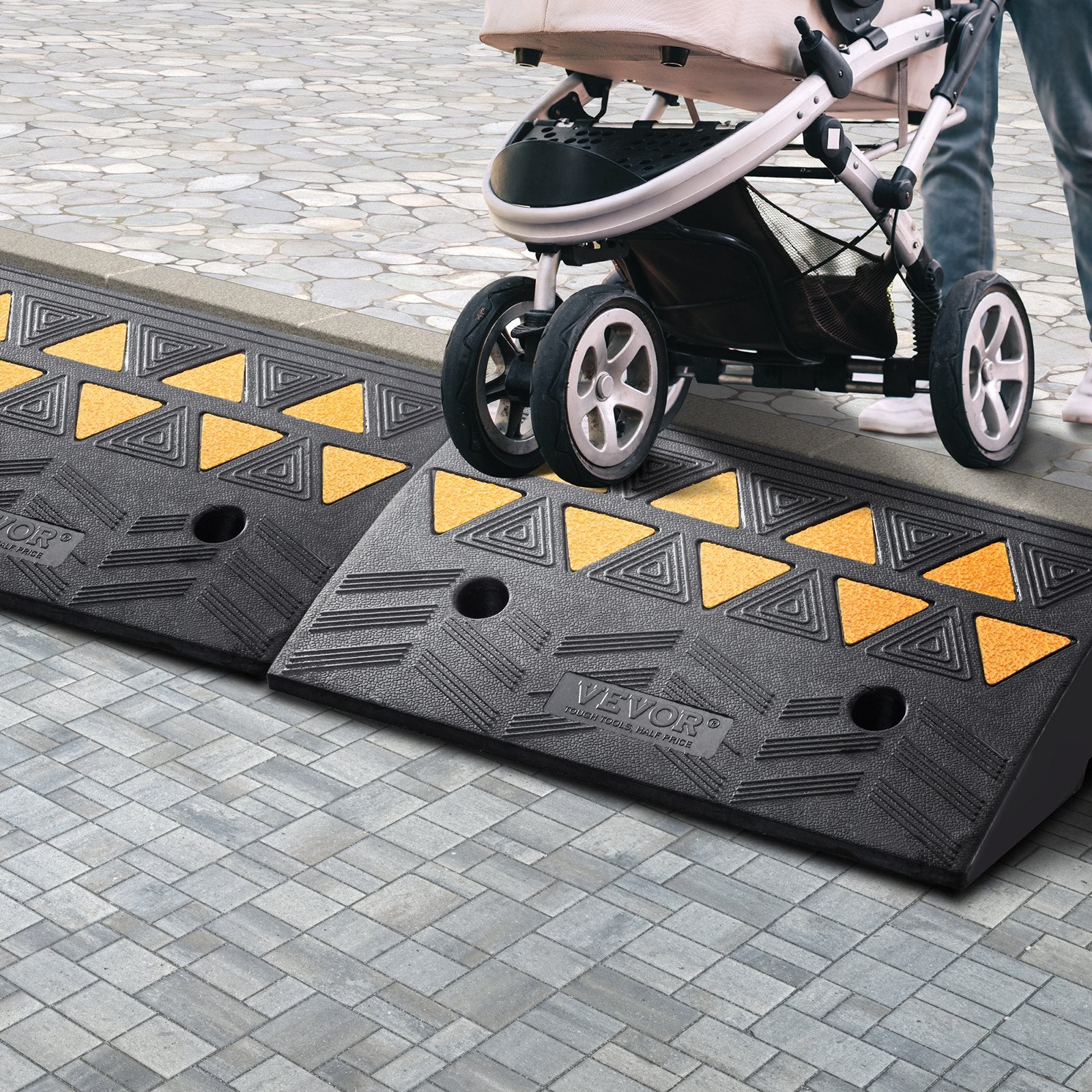 VEVOR Rubber Curb Ramp 2 Pack, 12.7 cm Rise Height Heavy-Duty 15 tons Load Capacity Threshold Ramps, Driveway Ramps with Stable Grid Structure for Cars, Wheelchairs, Bikes, Motorcycles 8