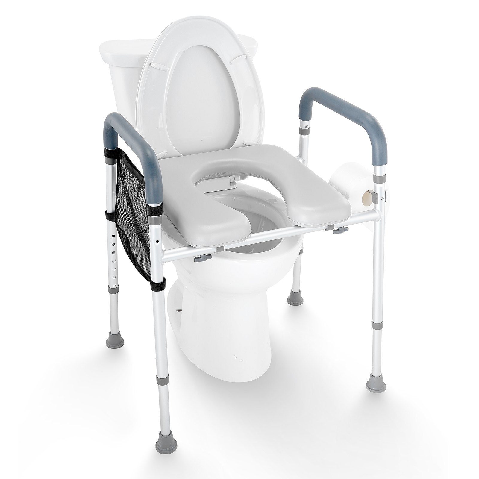 VEVOR Raised Toilet Seat, 7-Position Height Adjustment 655-805 Mm, 158.7 kg Weight Capacity, with Comfort Padded Aluminum Frame, Universal Toilet Seat Riser, for Elderly, Handicap, Pregnant, Medical