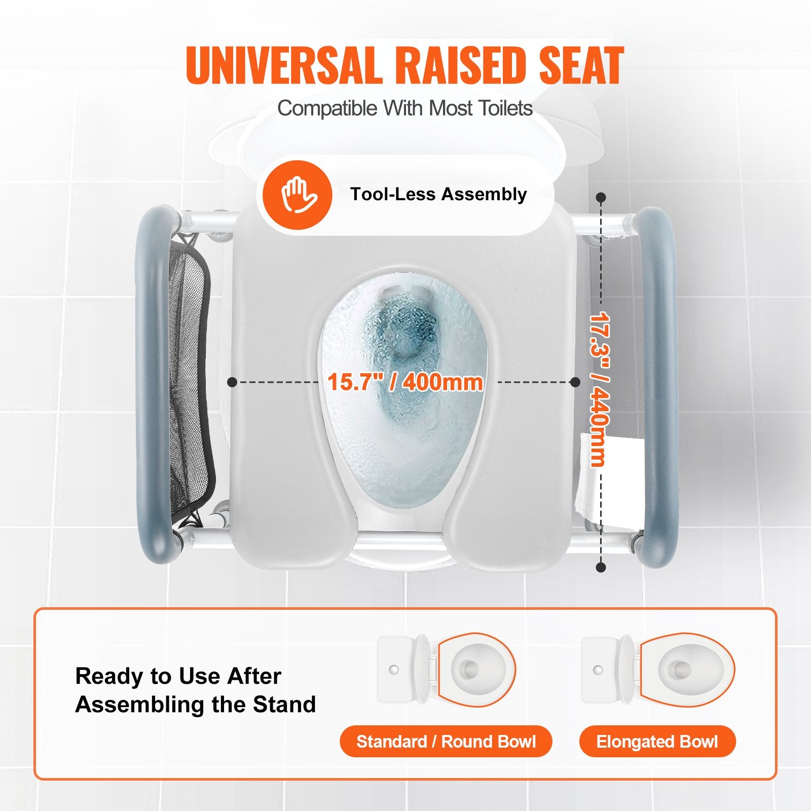 VEVOR Raised Toilet Seat, 7-Position Height Adjustment 655-805 Mm, 158.7 kg Weight Capacity, with Comfort Padded Aluminum Frame, Universal Toilet Seat Riser, for Elderly, Handicap, Pregnant, Medical 4