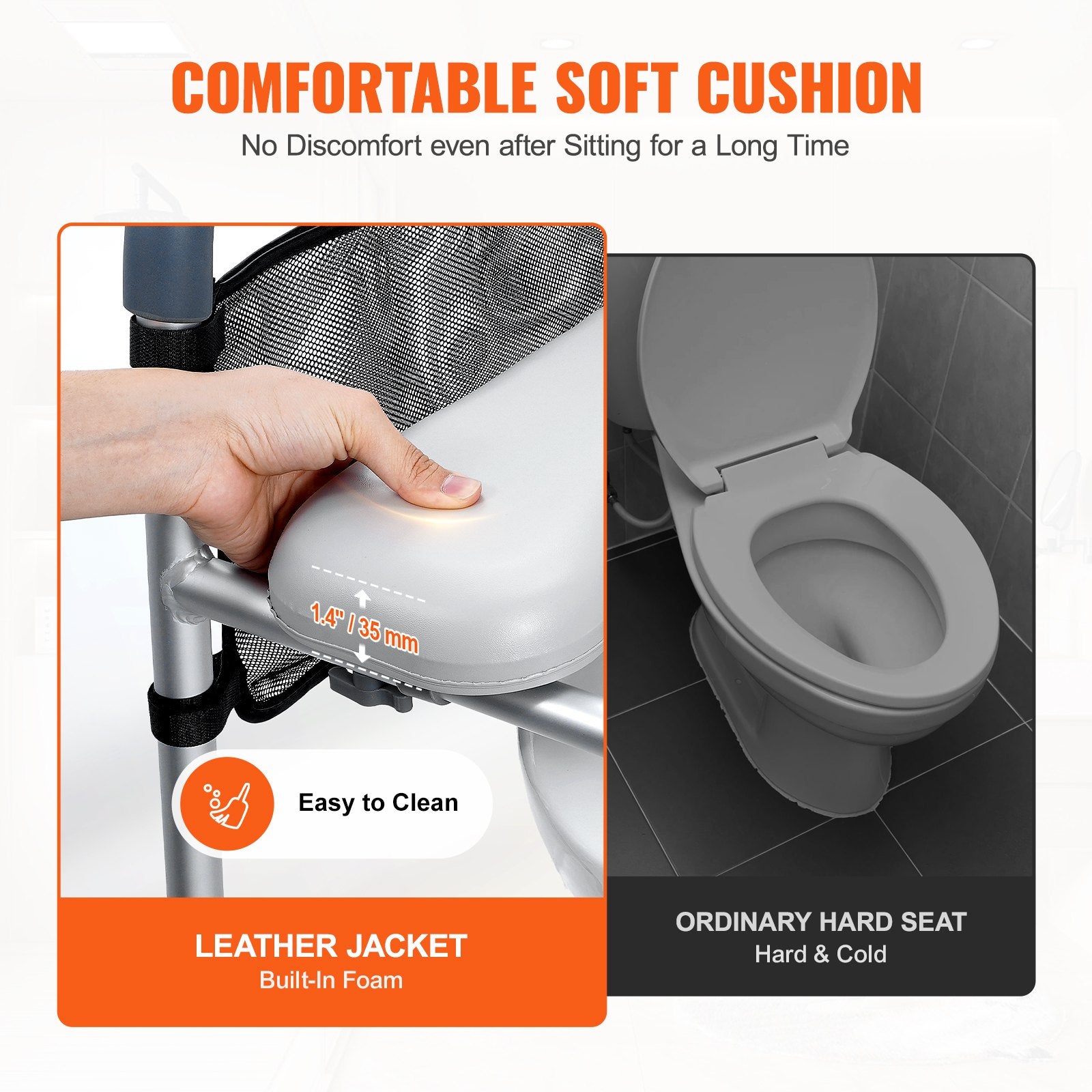 VEVOR Raised Toilet Seat, 7-Position Height Adjustment 655-805 Mm, 158.7 kg Weight Capacity, with Comfort Padded Aluminum Frame, Universal Toilet Seat Riser, for Elderly, Handicap, Pregnant, Medical 5