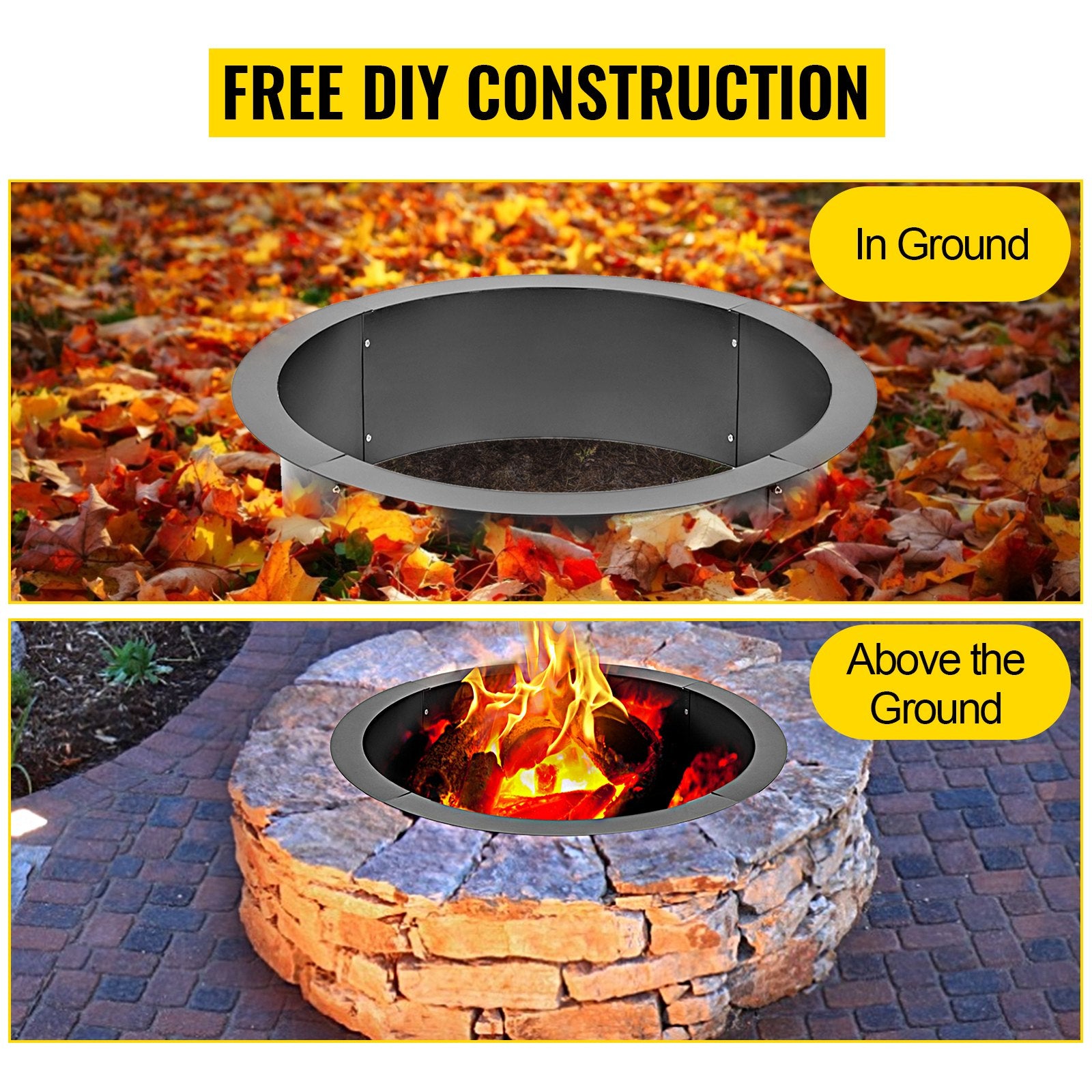 VEVOR Outdoor Fire Pit Ring 106cm BBQ Table Grill Garden Wood Burning Fireplace 3
