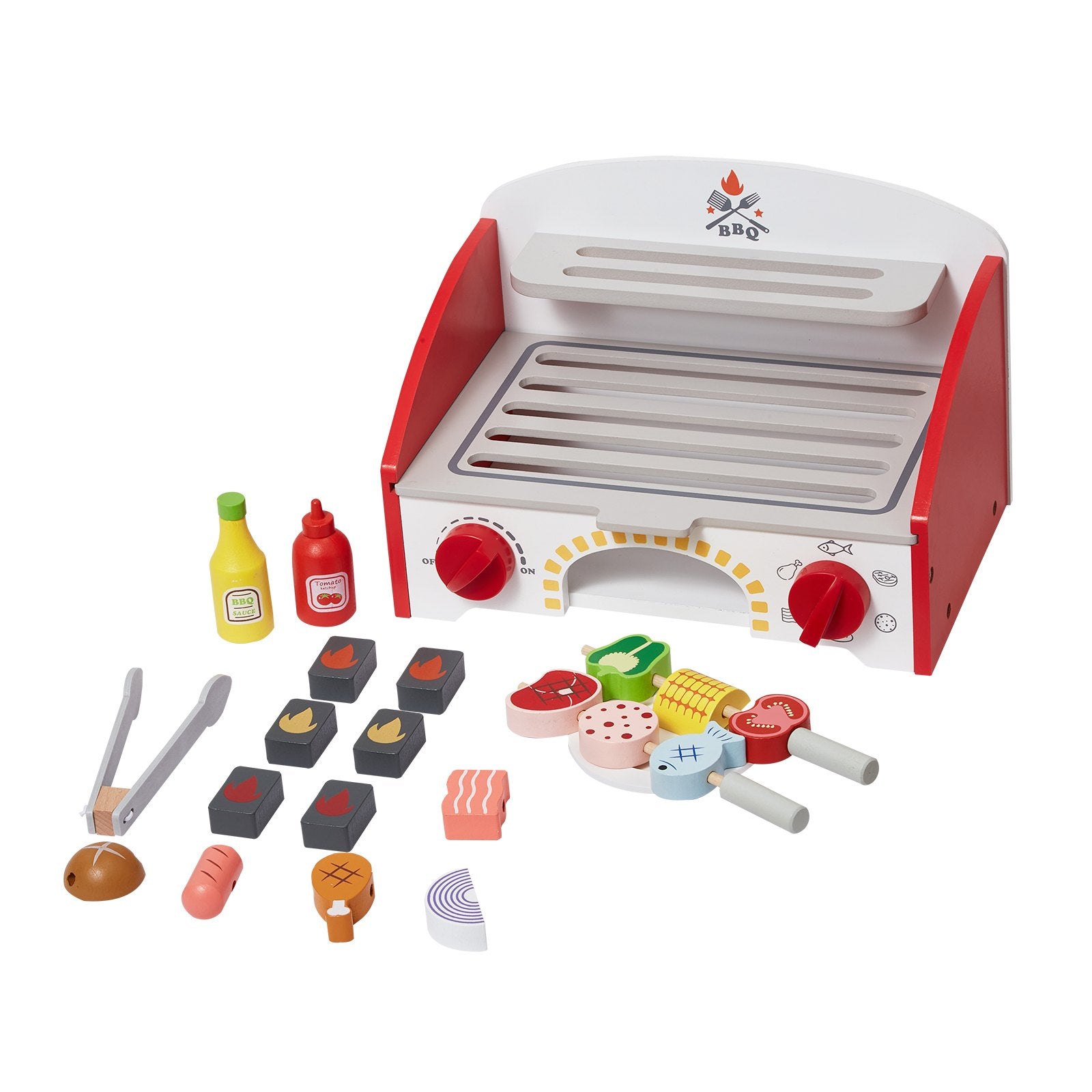 VEVOR 26 PCS Kids BBQ Grill Playset Wooden Cooking Grill Toy Set Pretend Sound 7