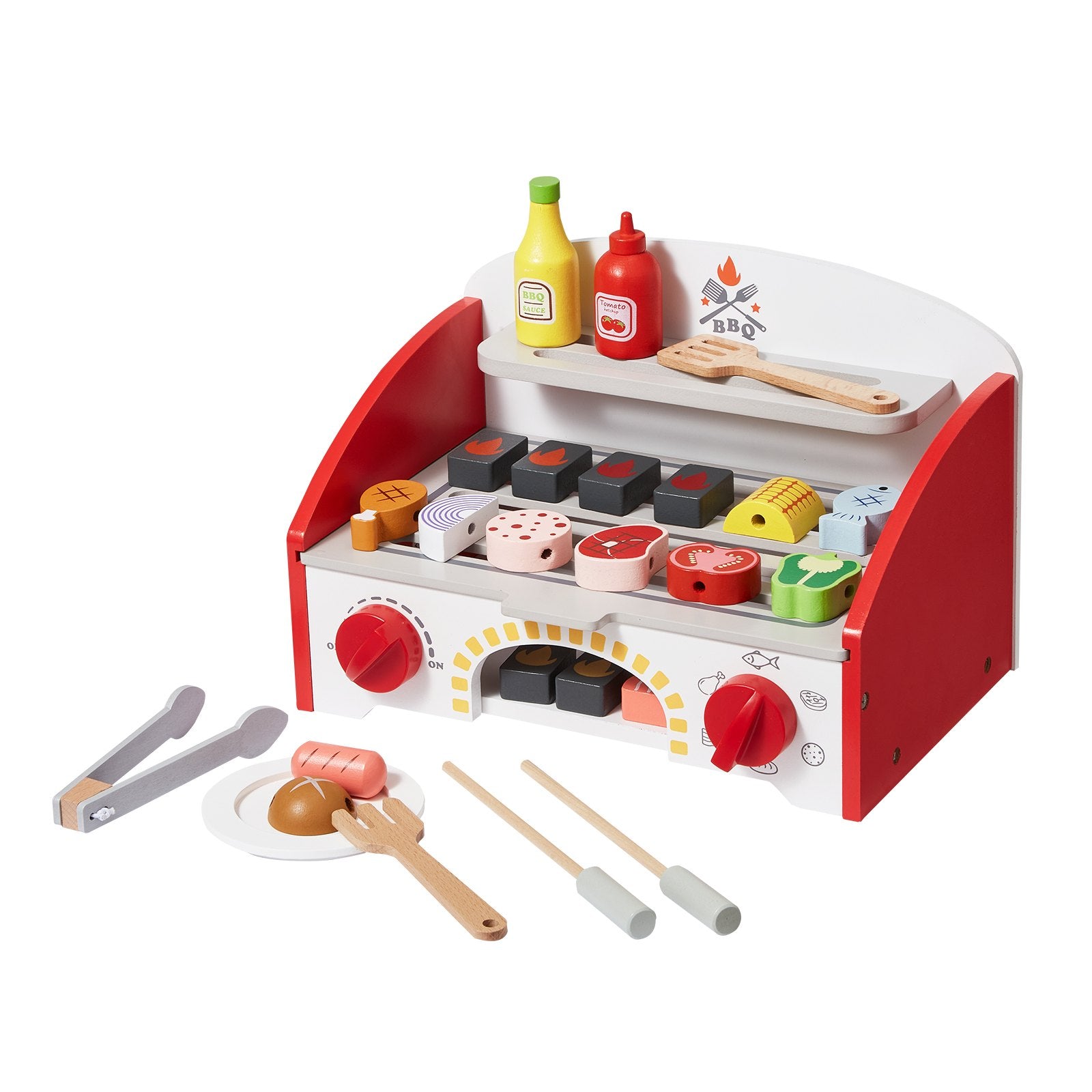 VEVOR 26 PCS Kids BBQ Grill Playset Wooden Cooking Grill Toy Set Pretend Sound 8