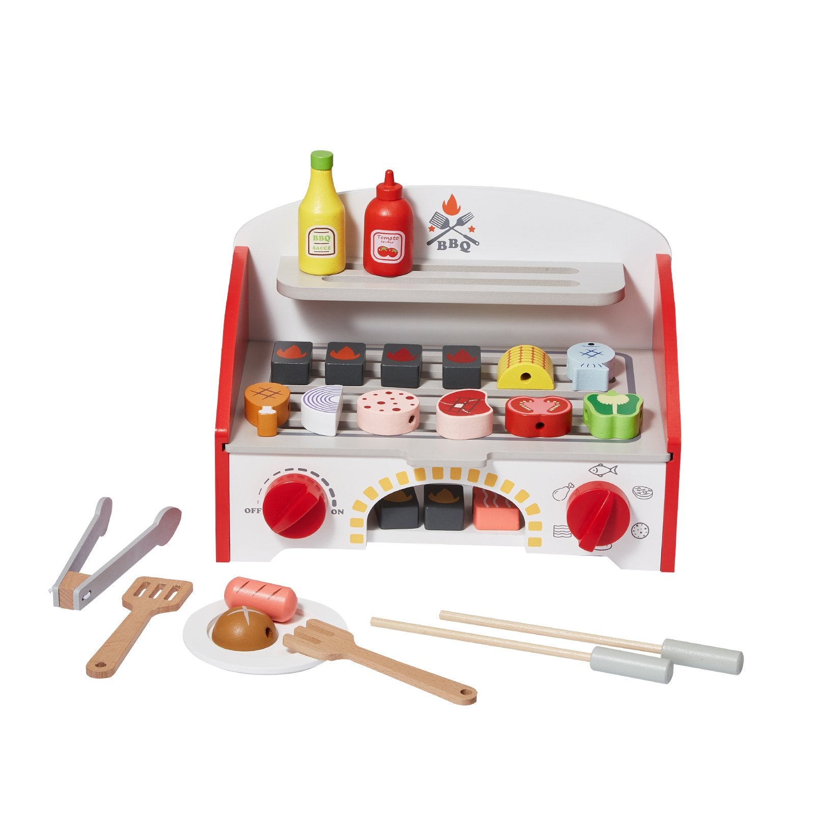 VEVOR 26 PCS Kids BBQ Grill Playset Wooden Cooking Grill Toy Set Pretend Sound 9