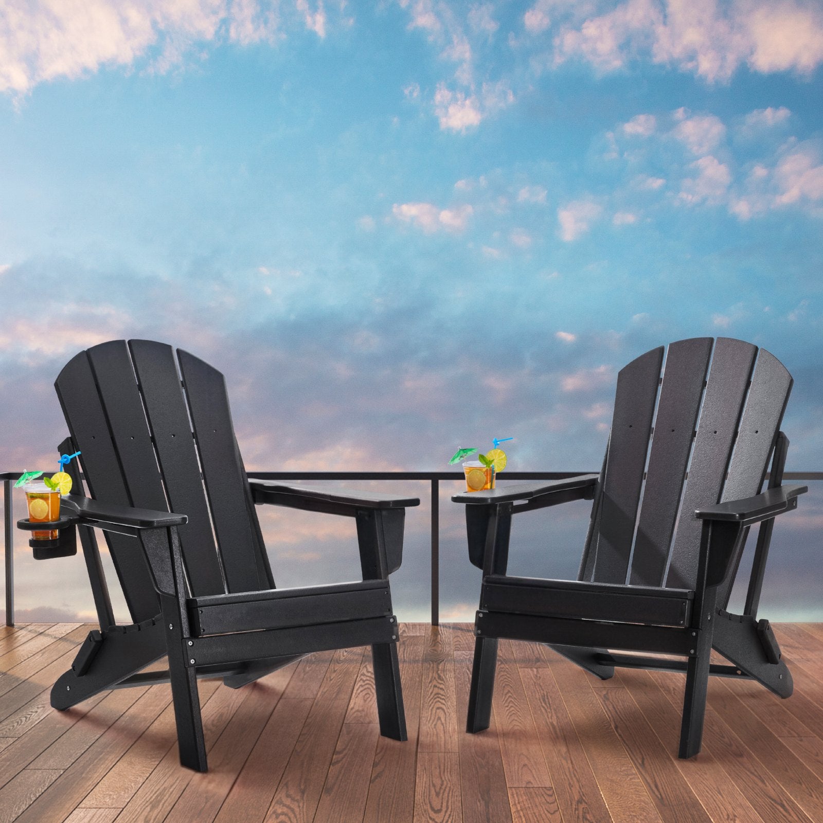 VEVOR Adirondack Chair Plastic, Set of 2 All-Weather Portable Folding Fire Pit Chair, Outdoor Adirondack Patio Chair with Cup Holder, with Relaxing Arm Rest Ergonomic, for Garden, Backyard - Black 8