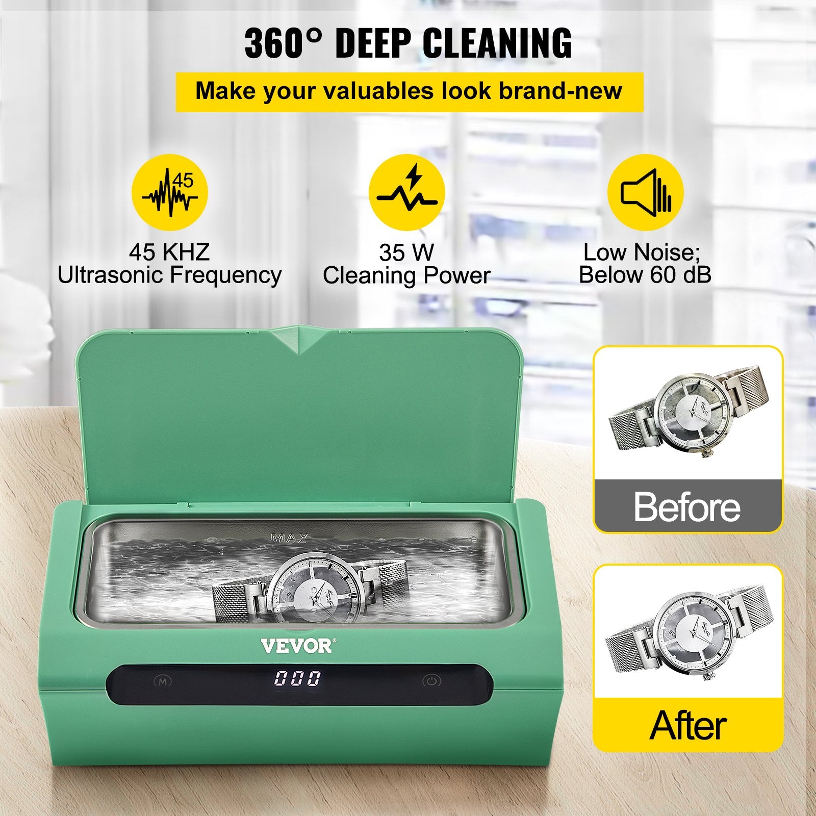 VEVOR Ultrasonic Cleaner Ultrasound Cleaning Machine 500ML Green for Jewelry 3