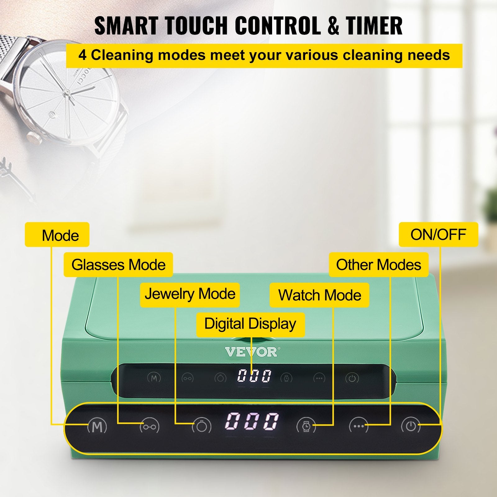 VEVOR Ultrasonic Cleaner Ultrasound Cleaning Machine 500ML Green for Jewelry 4