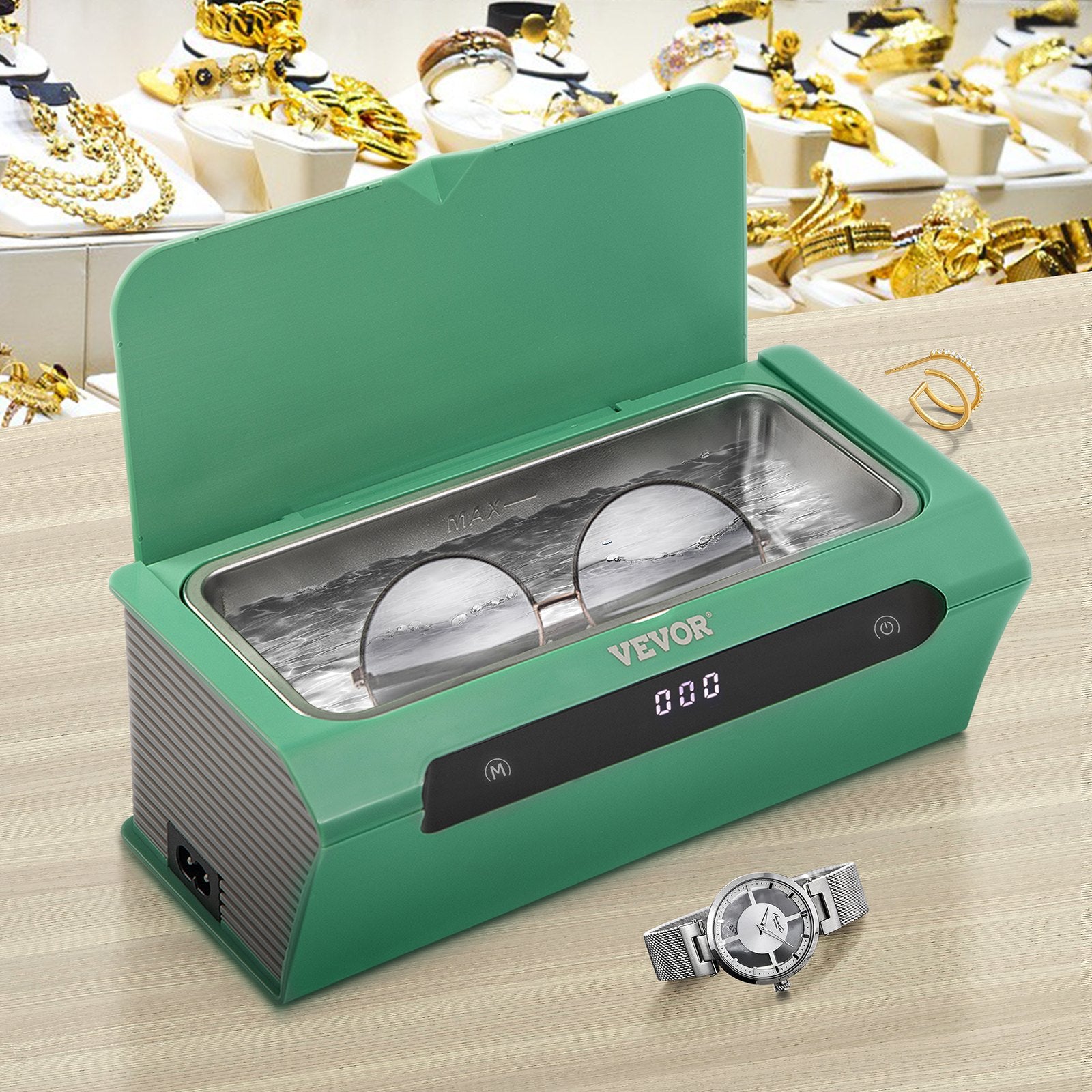VEVOR Ultrasonic Cleaner Ultrasound Cleaning Machine 500ML Green for Jewelry 8