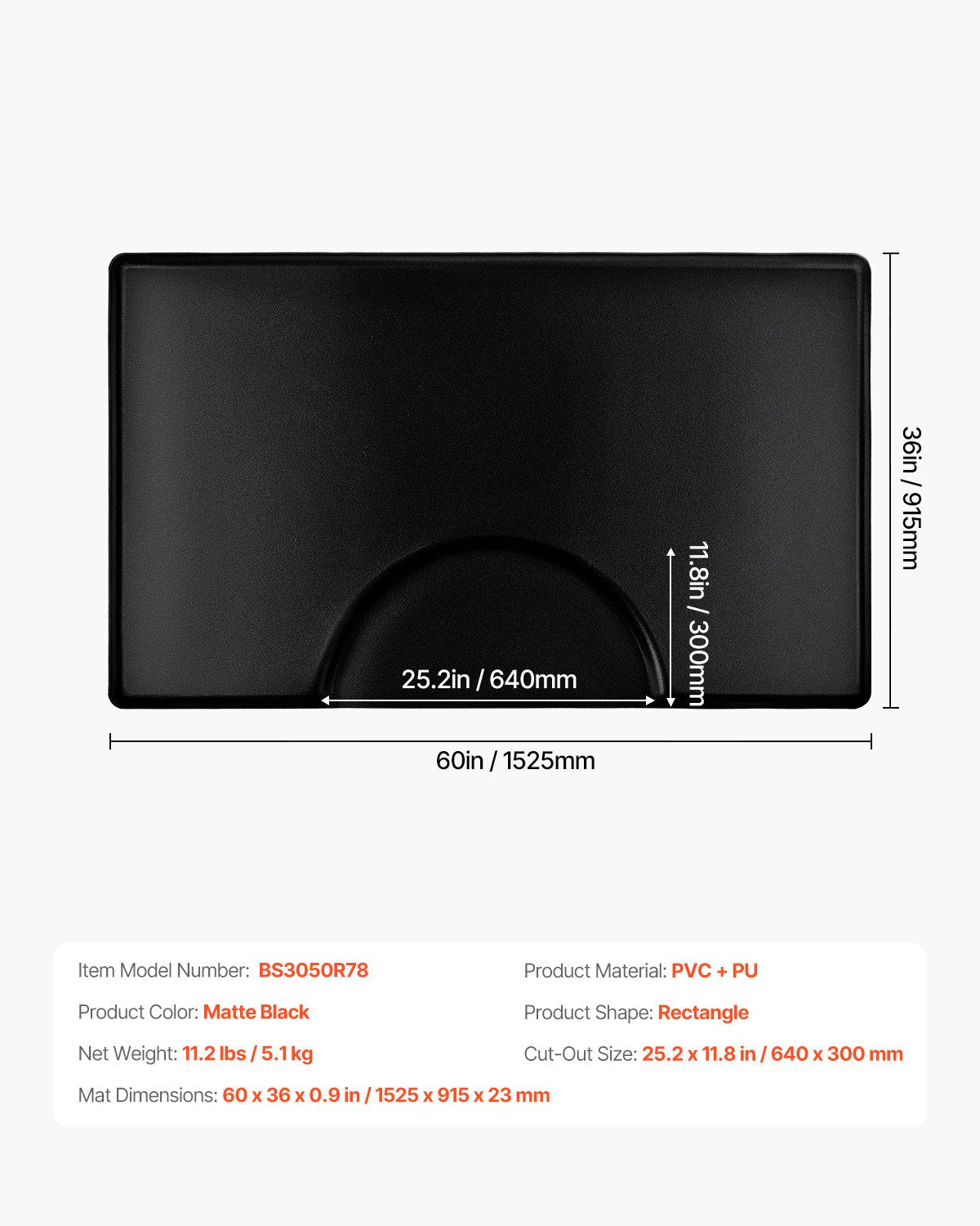 VEVOR Salon Mat for Hair Stylist, 1525 x 915 mm Rectangle Salon Chair Mat Anti Fatigue, 23mm Thickened PVC + PU Barber Shop Floor Mat with Round Cut Out, Anti-Trip Beveled Edges & Non-slip Bottom 7