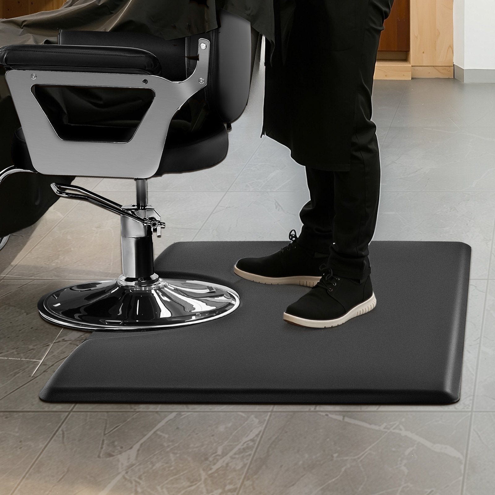 VEVOR Salon Mat for Hair Stylist, 1525 x 915 mm Rectangle Salon Chair Mat Anti Fatigue, 23mm Thickened PVC + PU Barber Shop Floor Mat with Round Cut Out, Anti-Trip Beveled Edges & Non-slip Bottom 8