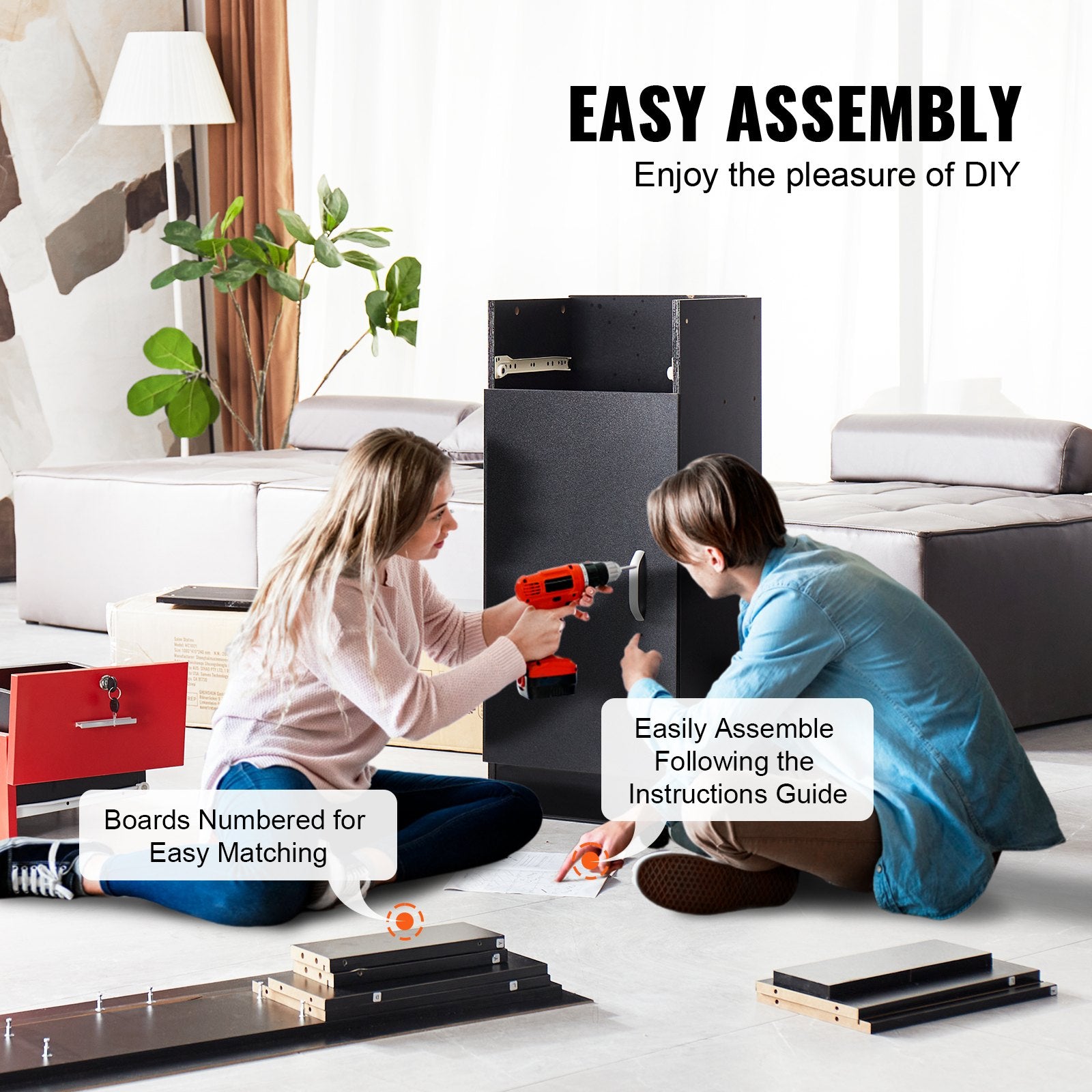 VEVOR Salon Station, Wall Mount Barber Salon Station for Hair Stylist, Beauty Spa Furniture Set, 1 Storage Cabinet, 3 Cubbies and 2 Drawers(One Lockable), Black and Red 6