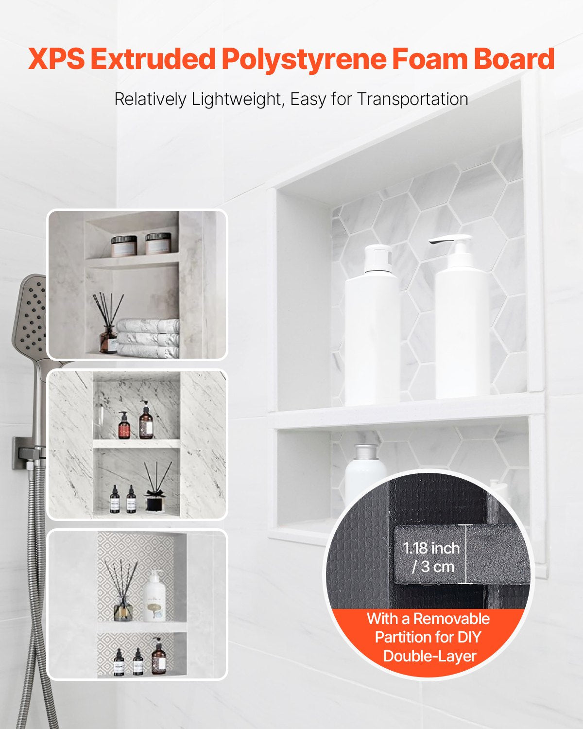 VEVOR Shower Niche 40.6 x 50.8 x 10.2 cm Recessed Wall Divider Shelf Bathroom 3